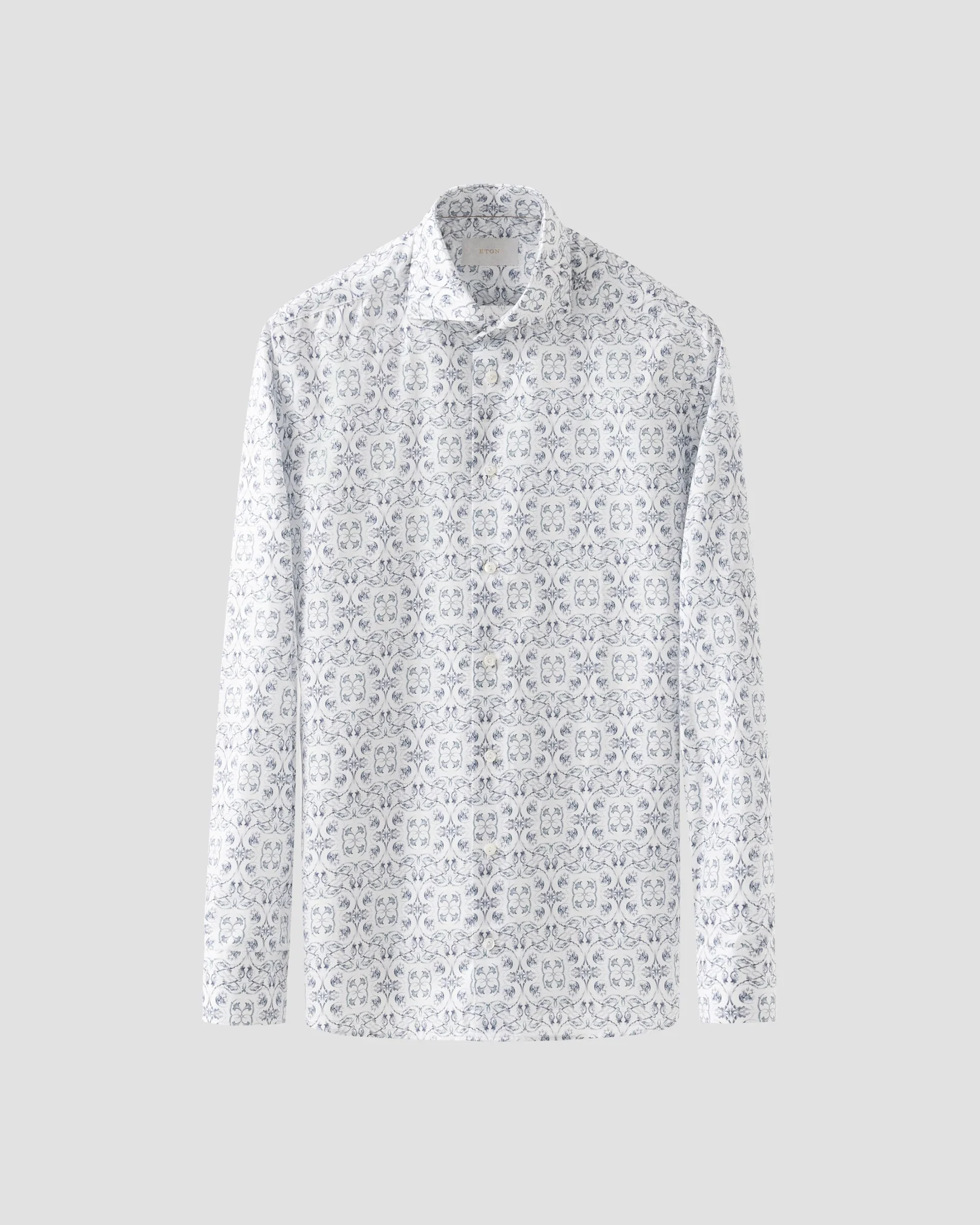 Eton - light blue floral cotton linen shirt