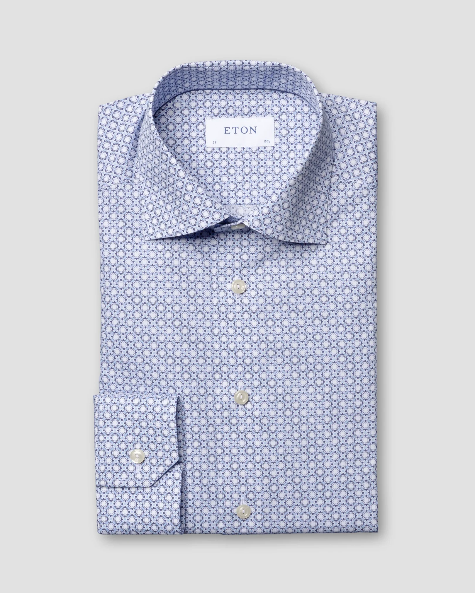 Eton - blue block print poplin shirt