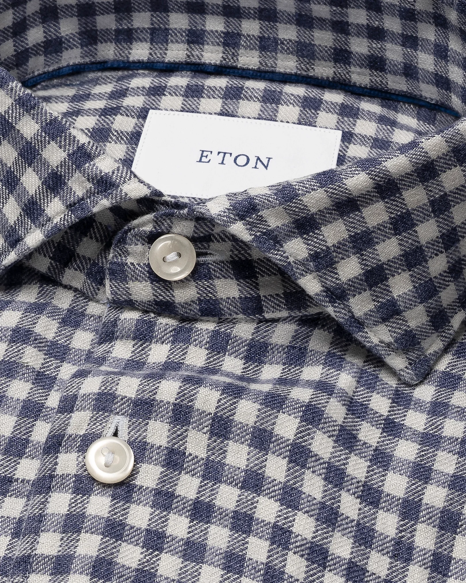 Eton - dark blue checked linen twill shirt