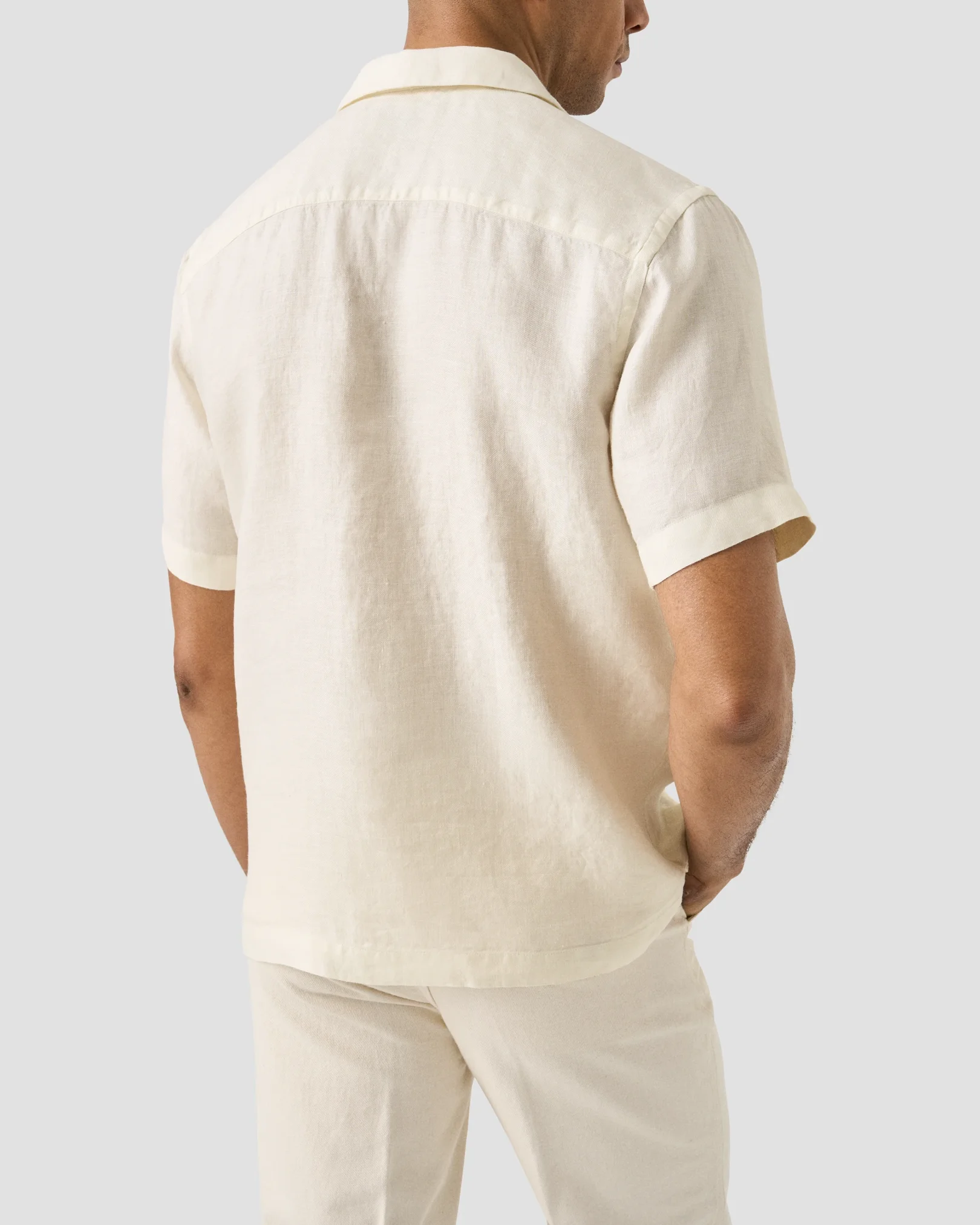 Eton - white solid linen twill resort shirt
