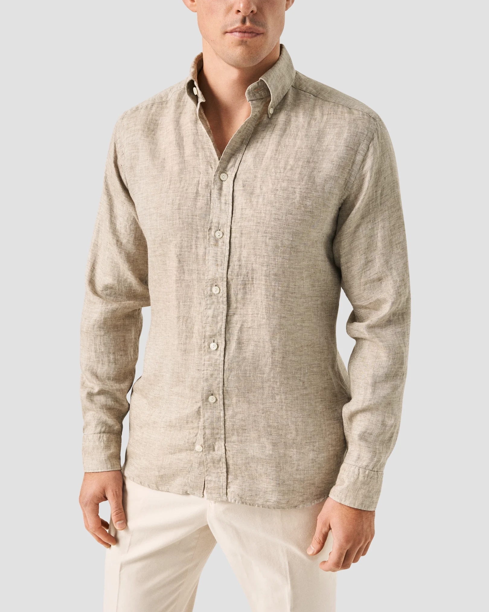 Eton - button down light brown linen shirt