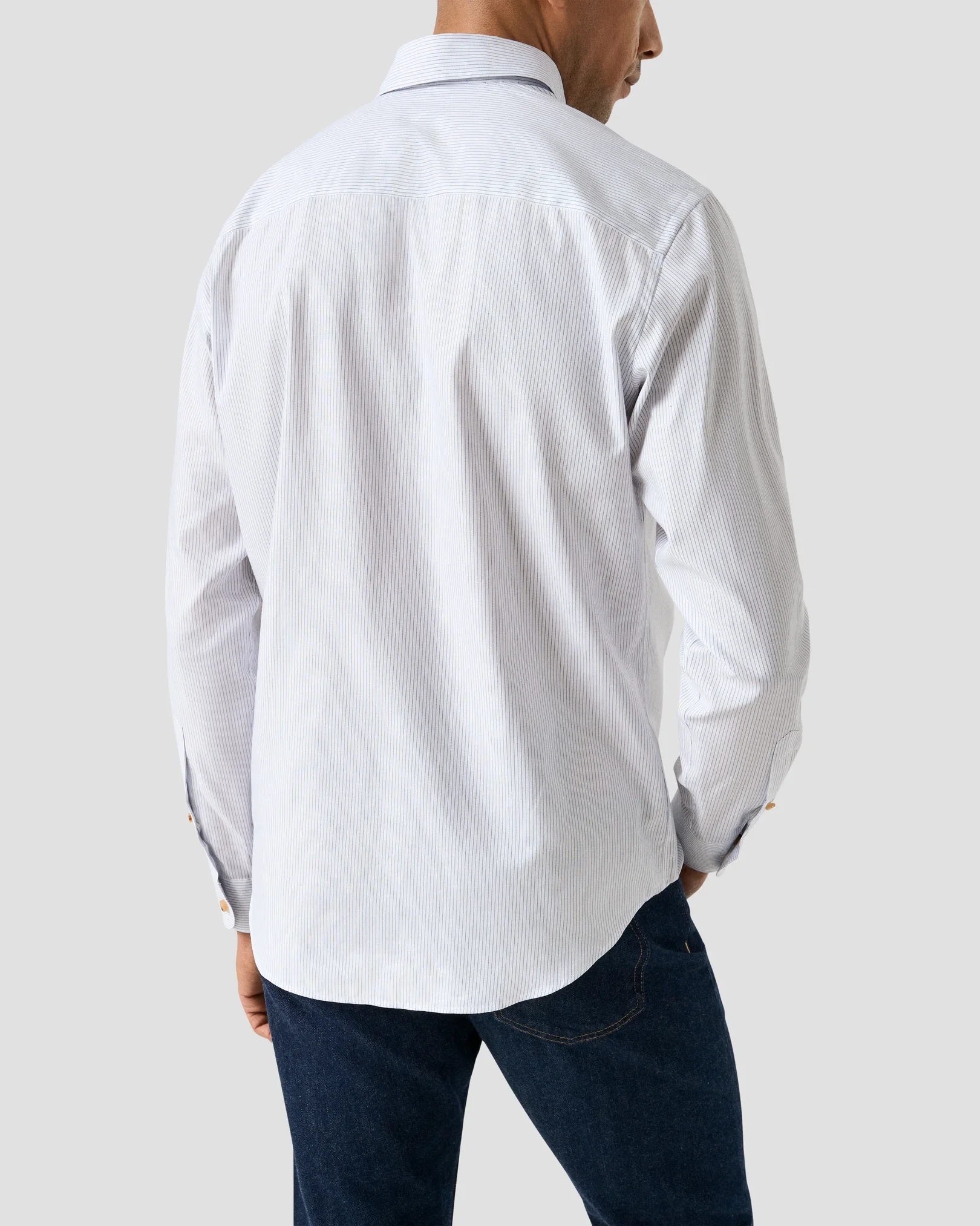 Eton - mid blue striped oxford shirt button down 258