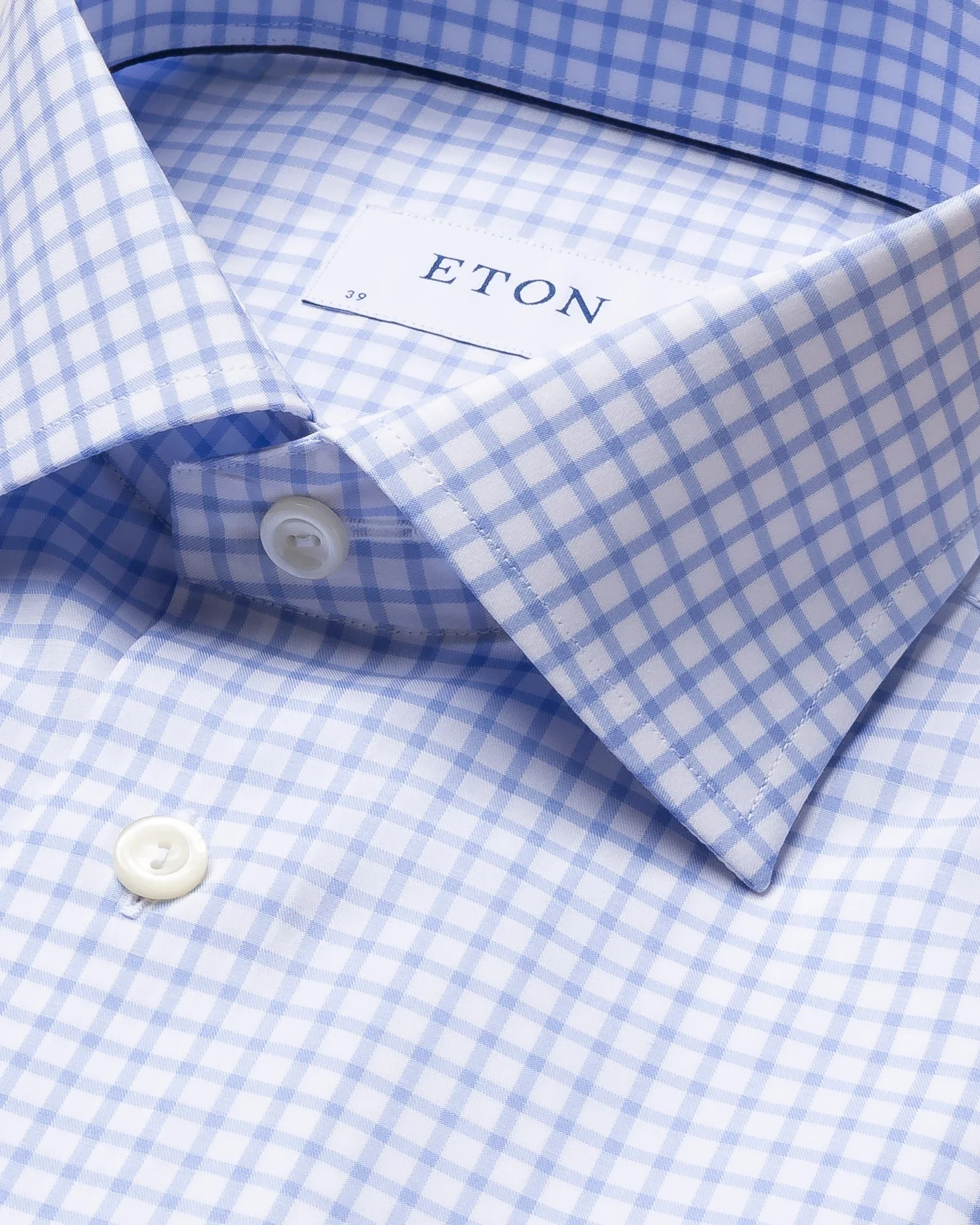 Eton - sky blue check stretch shirt