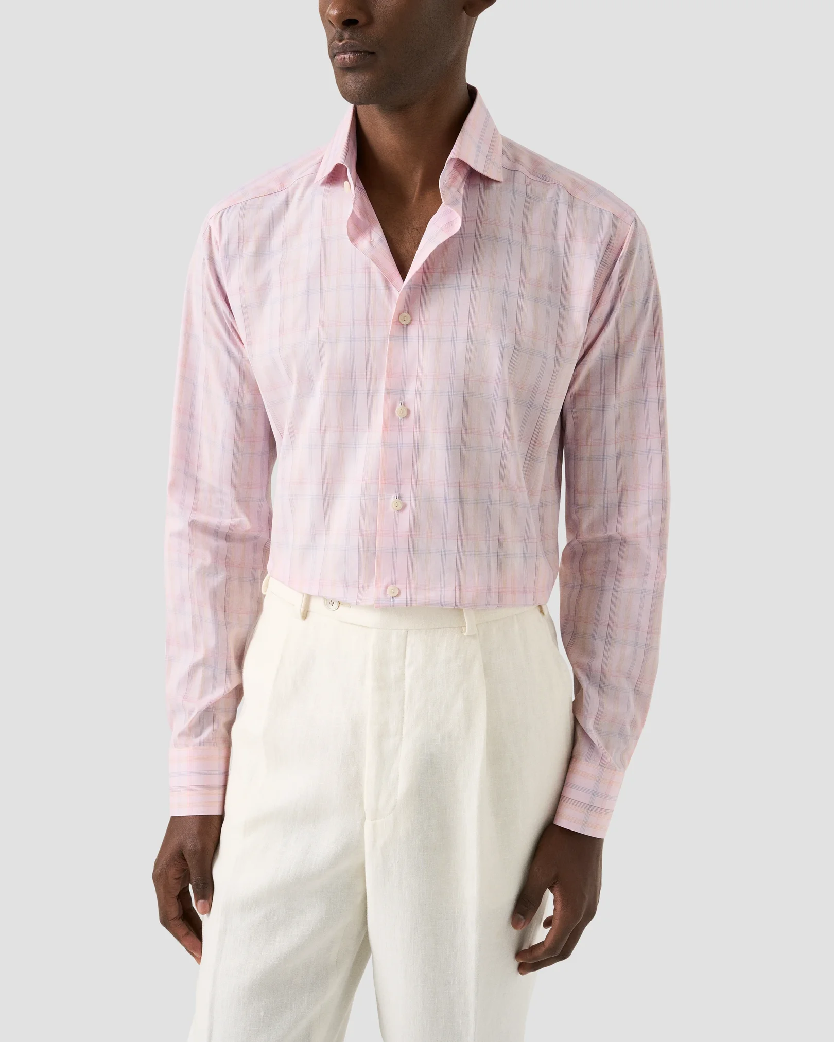 Eton - pink plaid breeze poplin shirt wide spread