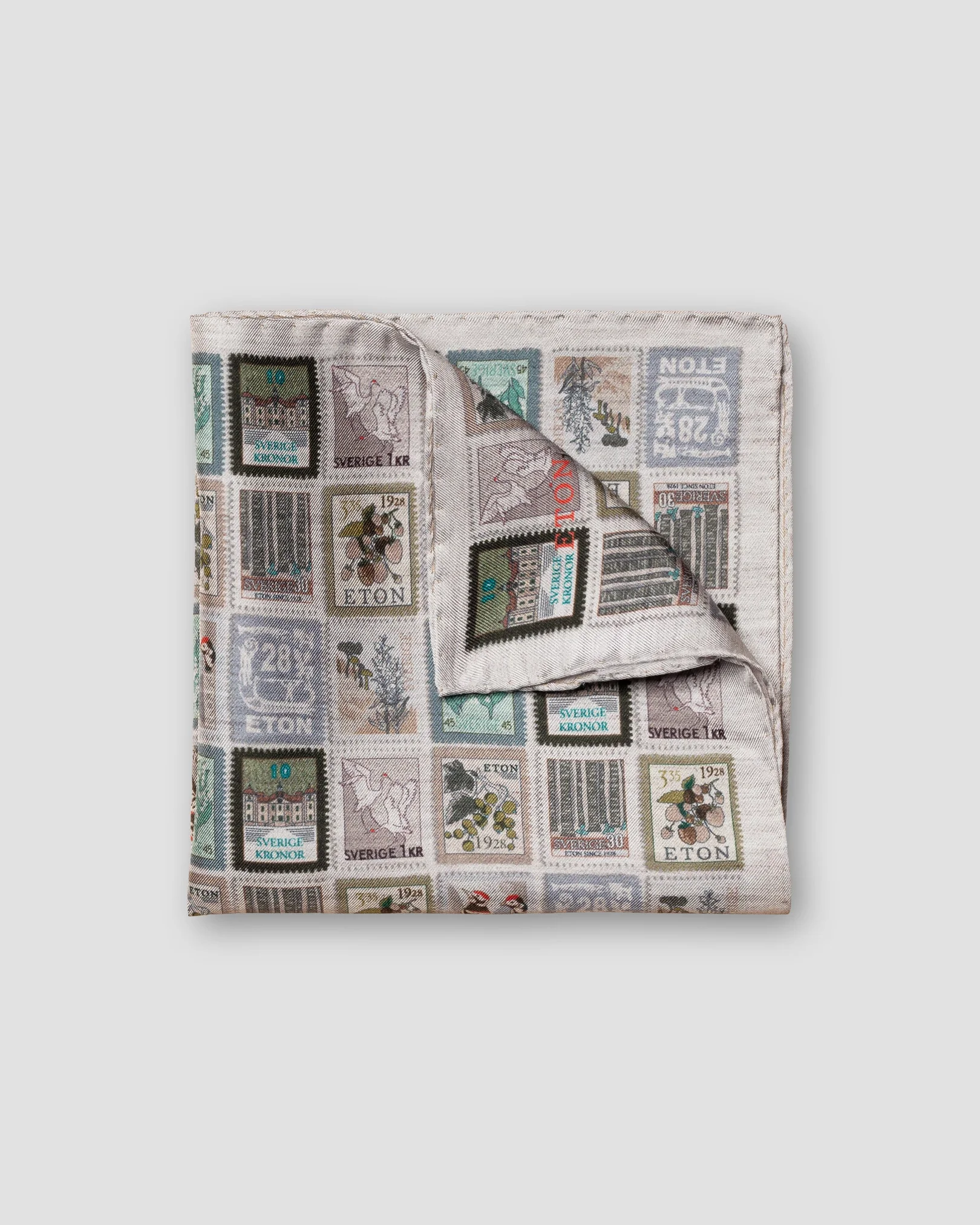 Eton - gray postage print silk pocket square