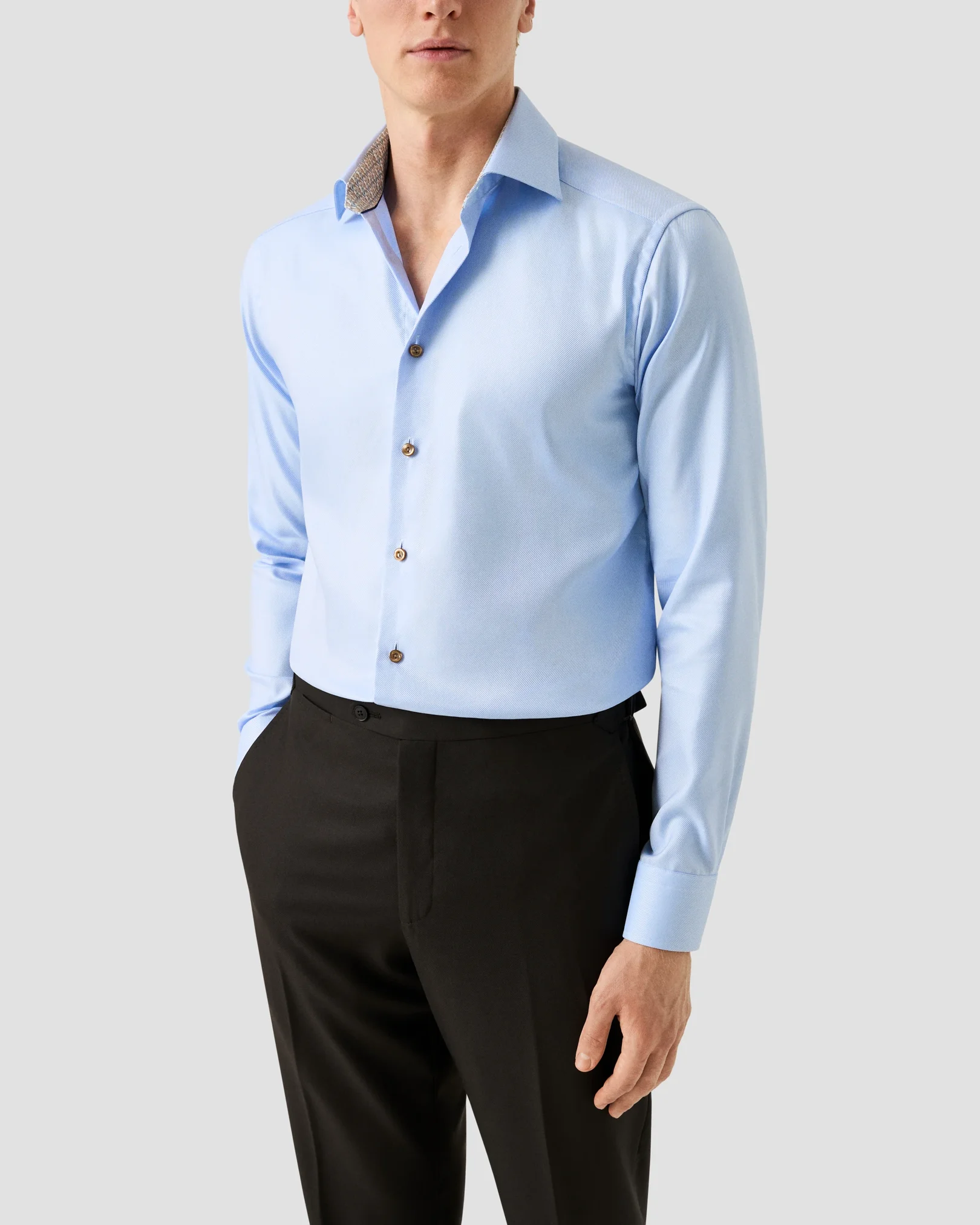 Eton - geometric effect textured twill shirt cut away