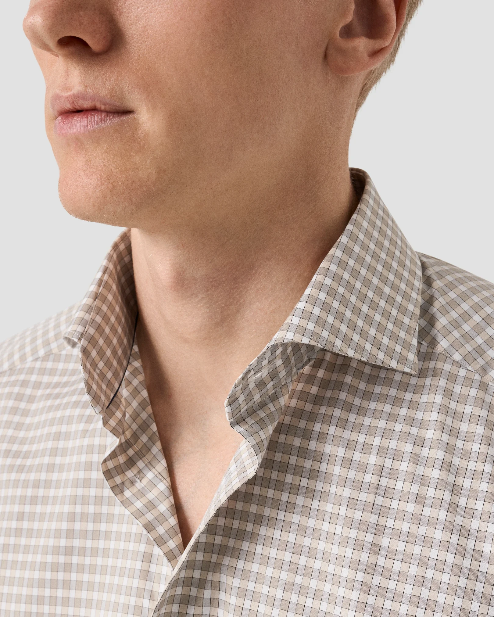Eton - beige check breeze poplin shirt