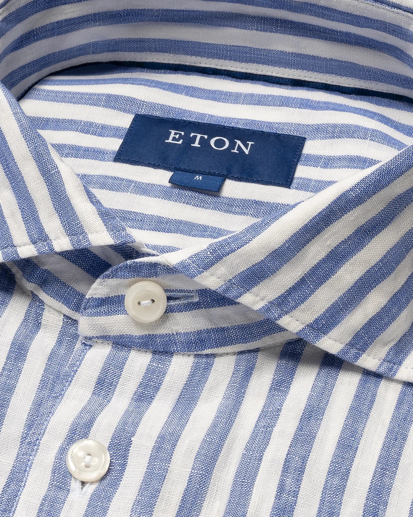 Eton - mid blue linen wide spread collar rounded single slim fit