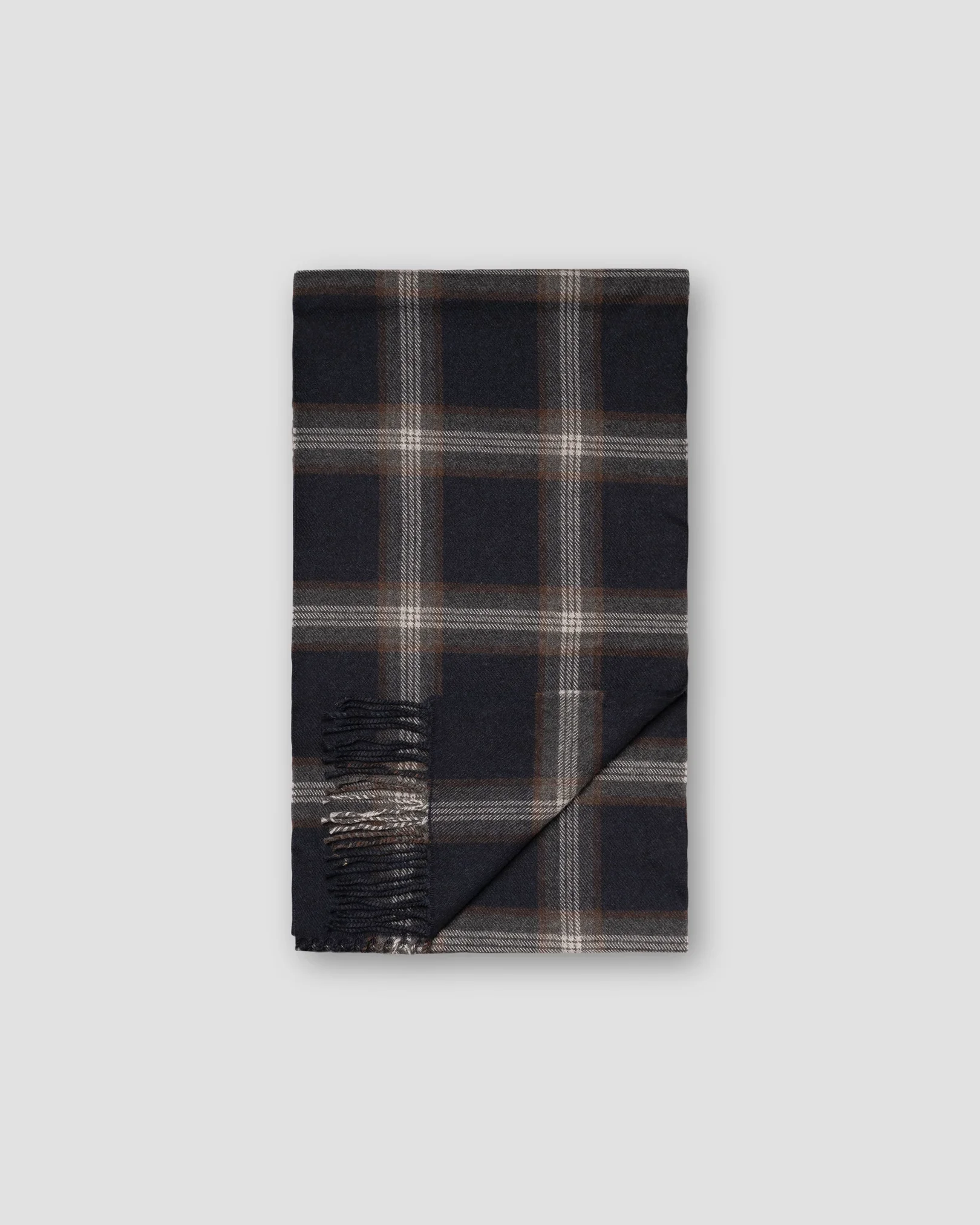 Eton - Navy Blue Check Merino Wool Scarf