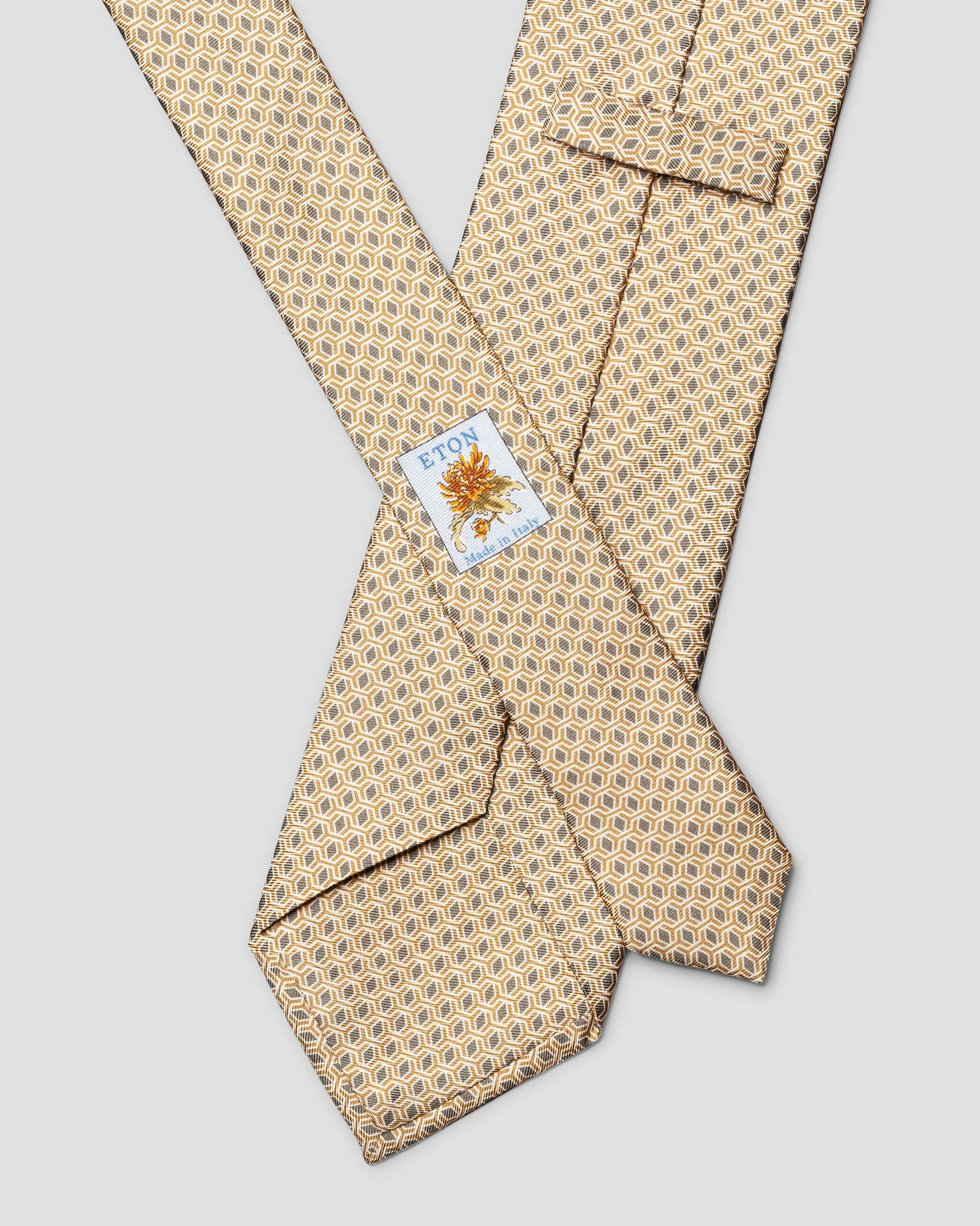 Eton - beige geometrical printed silk tie