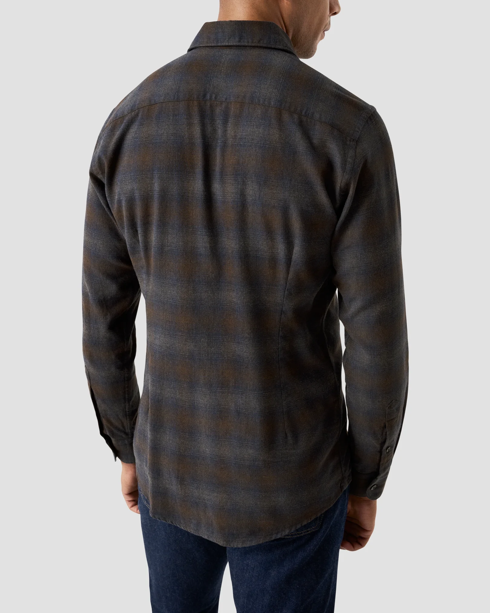 Eton - checked navy flannel shirt