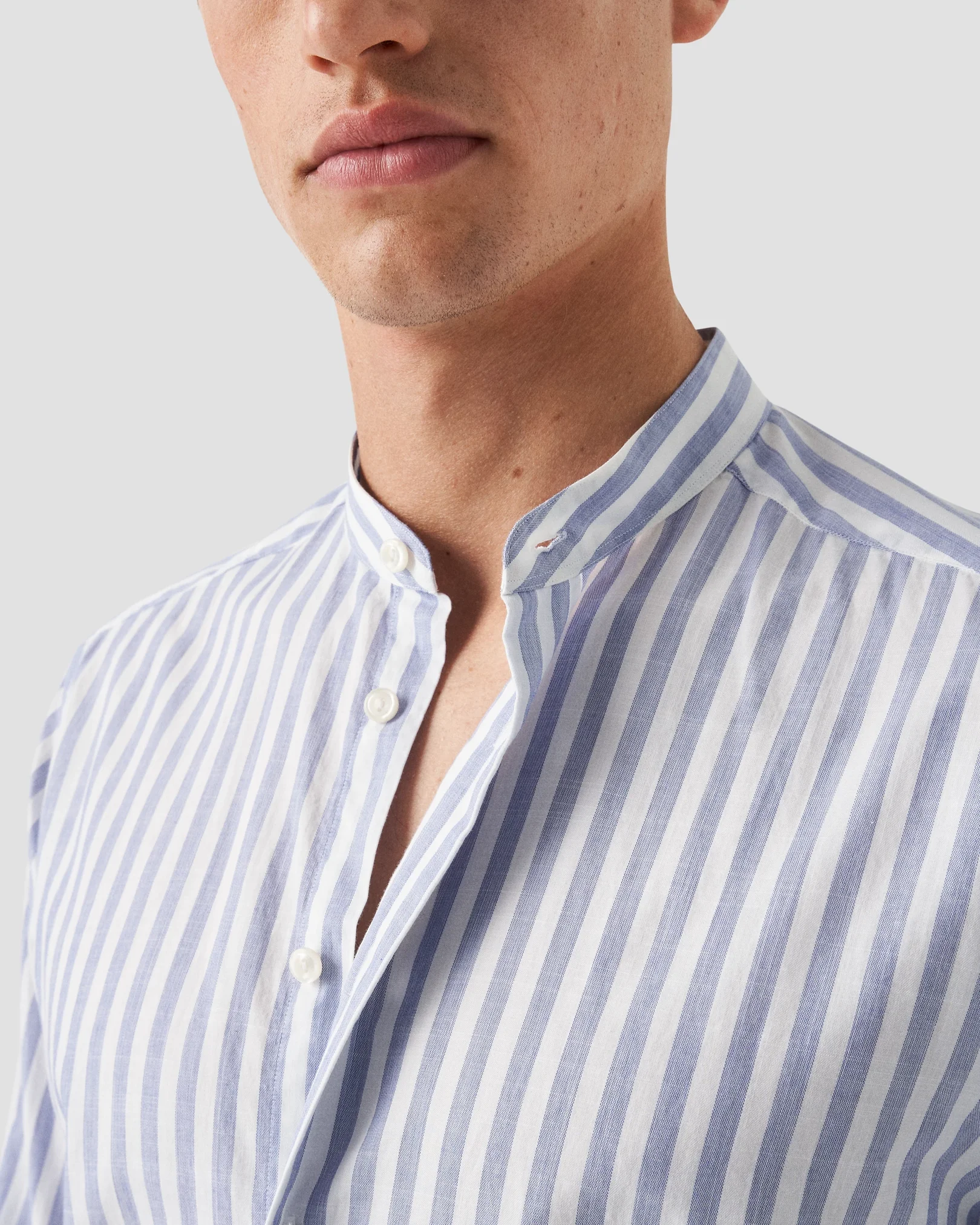 Eton - dark blue soft twill band collar shirt