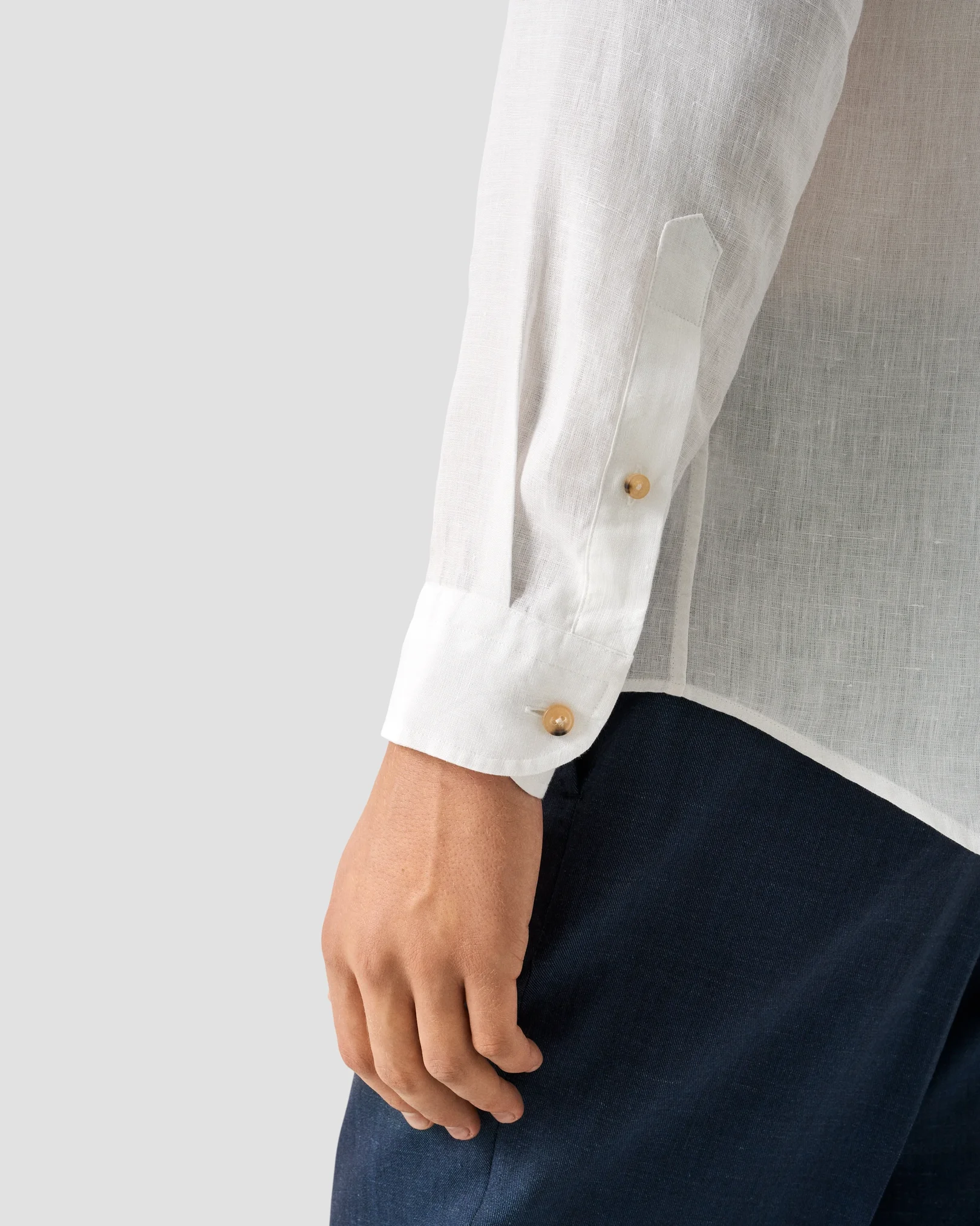 Eton - white solid linen shirt spread collar