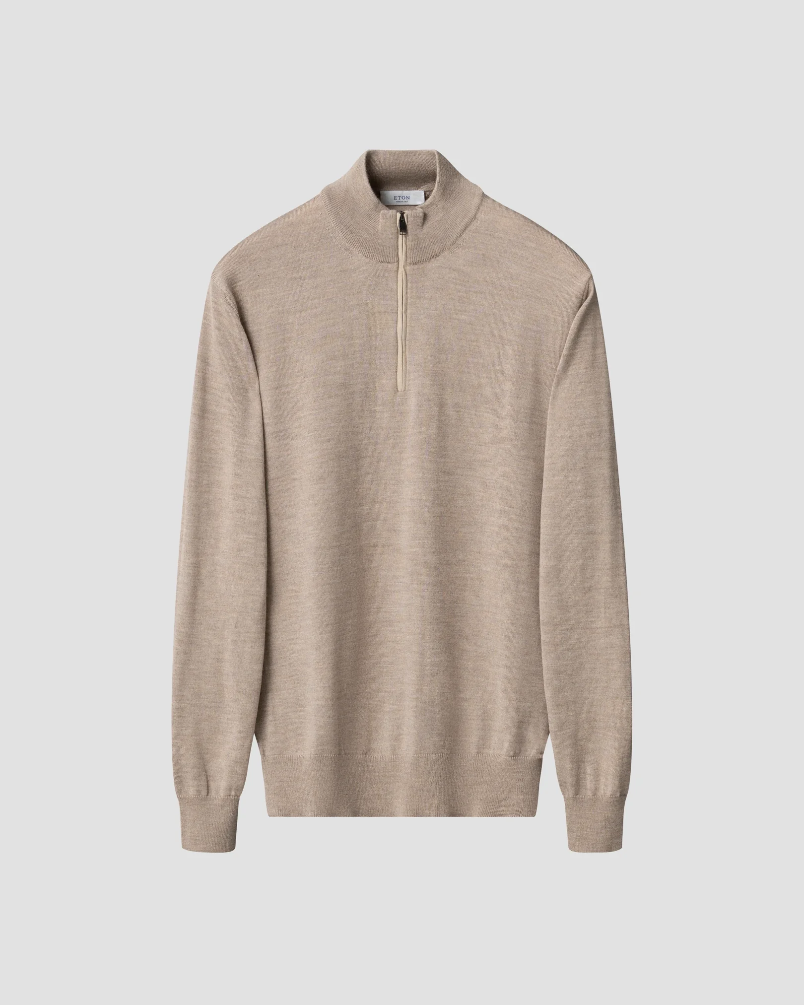 Eton - beige merino quarter zip knit sweater