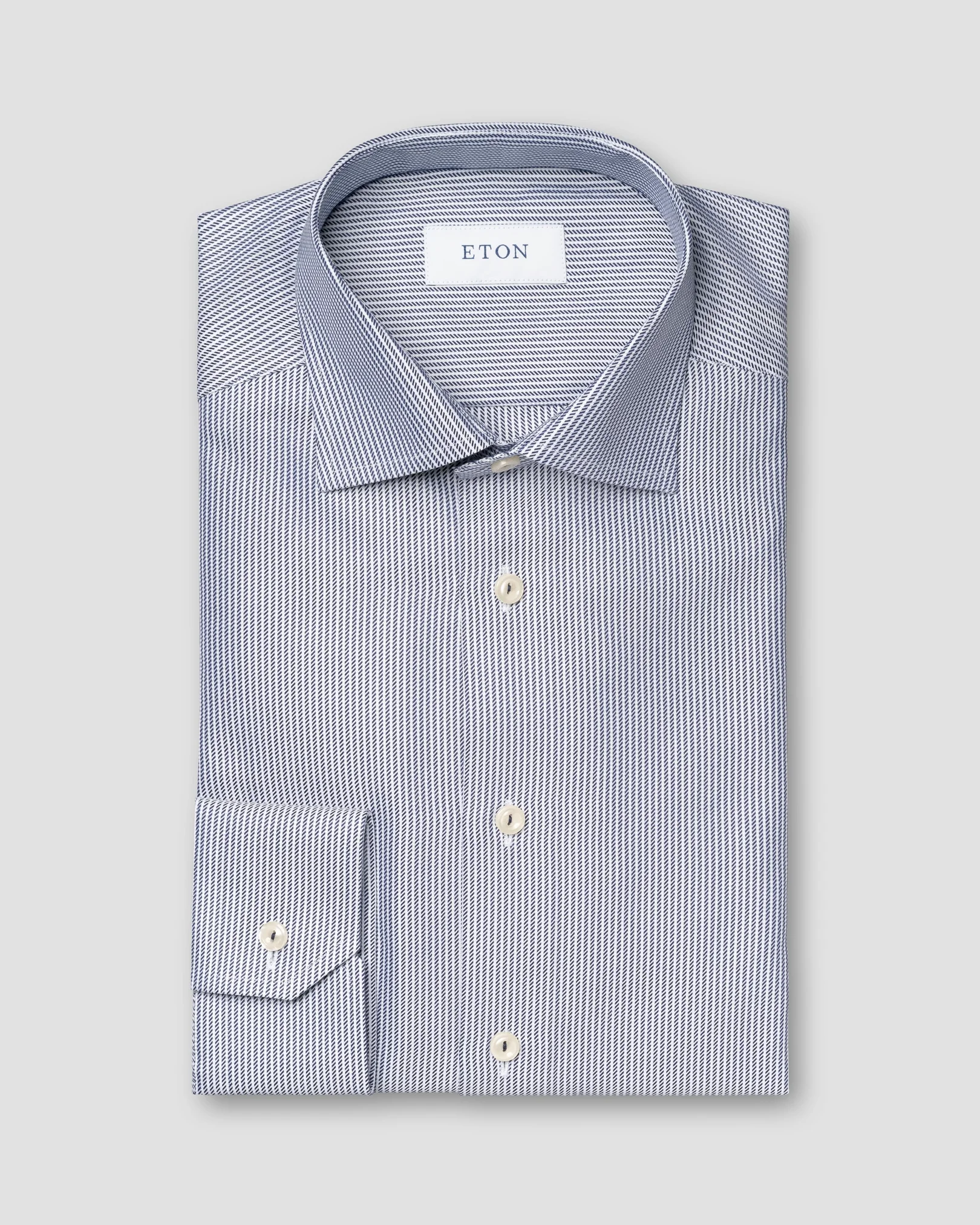 Eton - dark blue twill revresed striped shirt