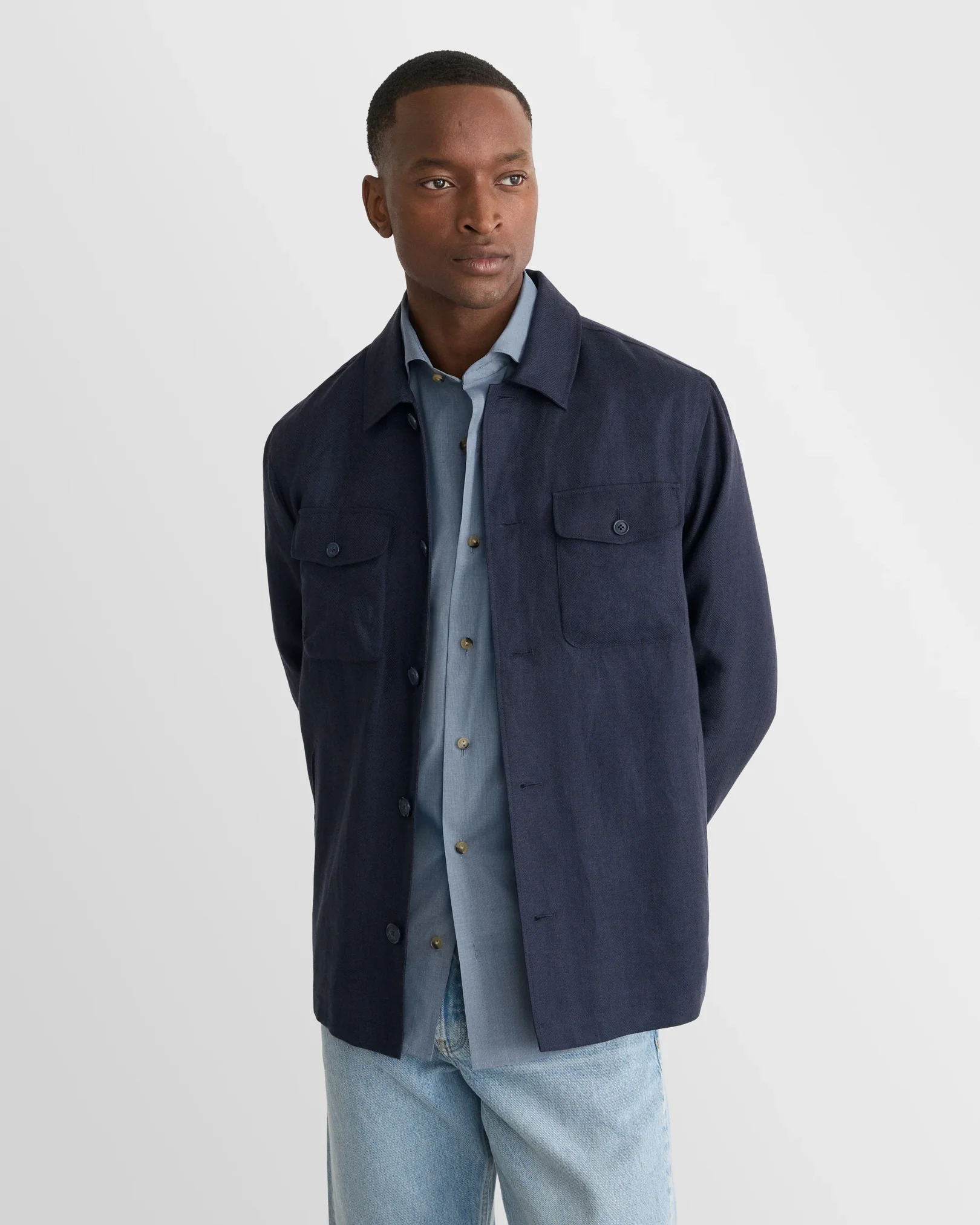 Eton - dark blue solid lighweight poplin shirt
