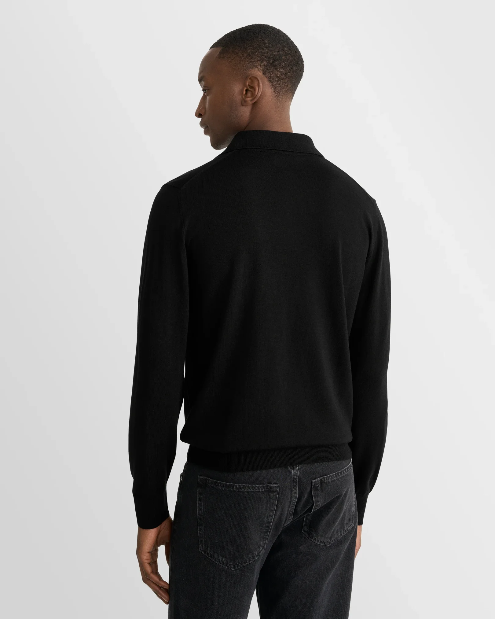 Eton - black merino fine knit polo shirt