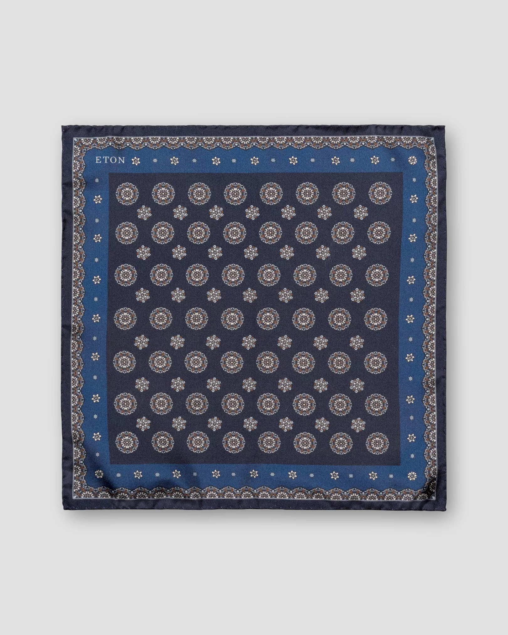 Navy Medallion Print Silk Pocket Square
