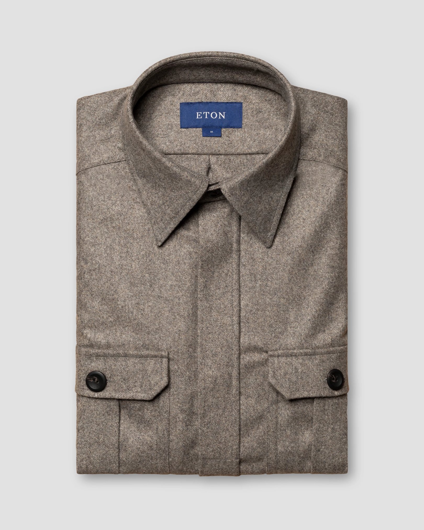 Eton - beige wool twill soft pointed single cuff pointed strap casual