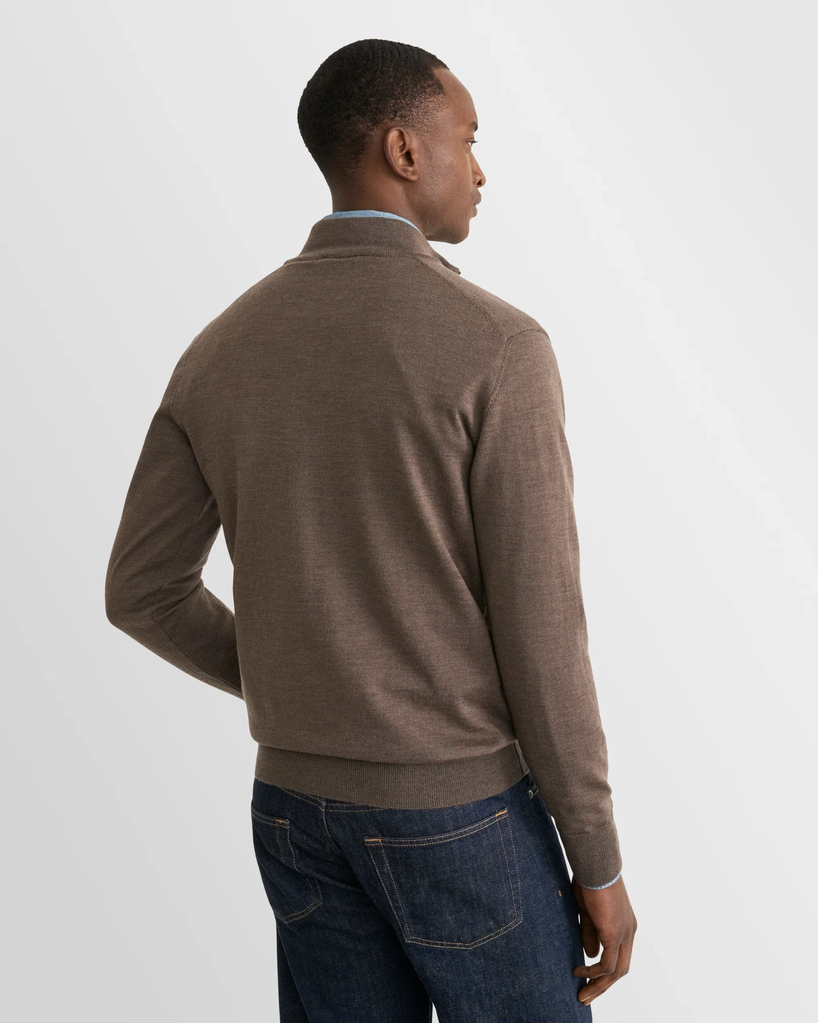 Eton - dark brown merino quarter zip knit sweater