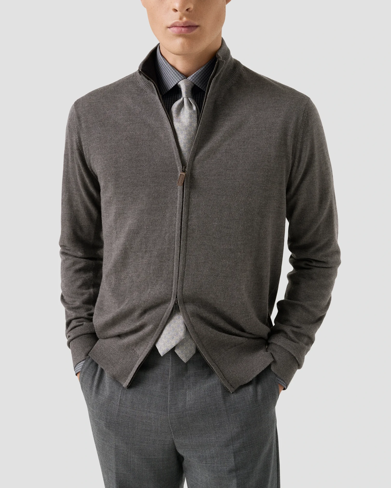 Eton - dark grey check twill shirt