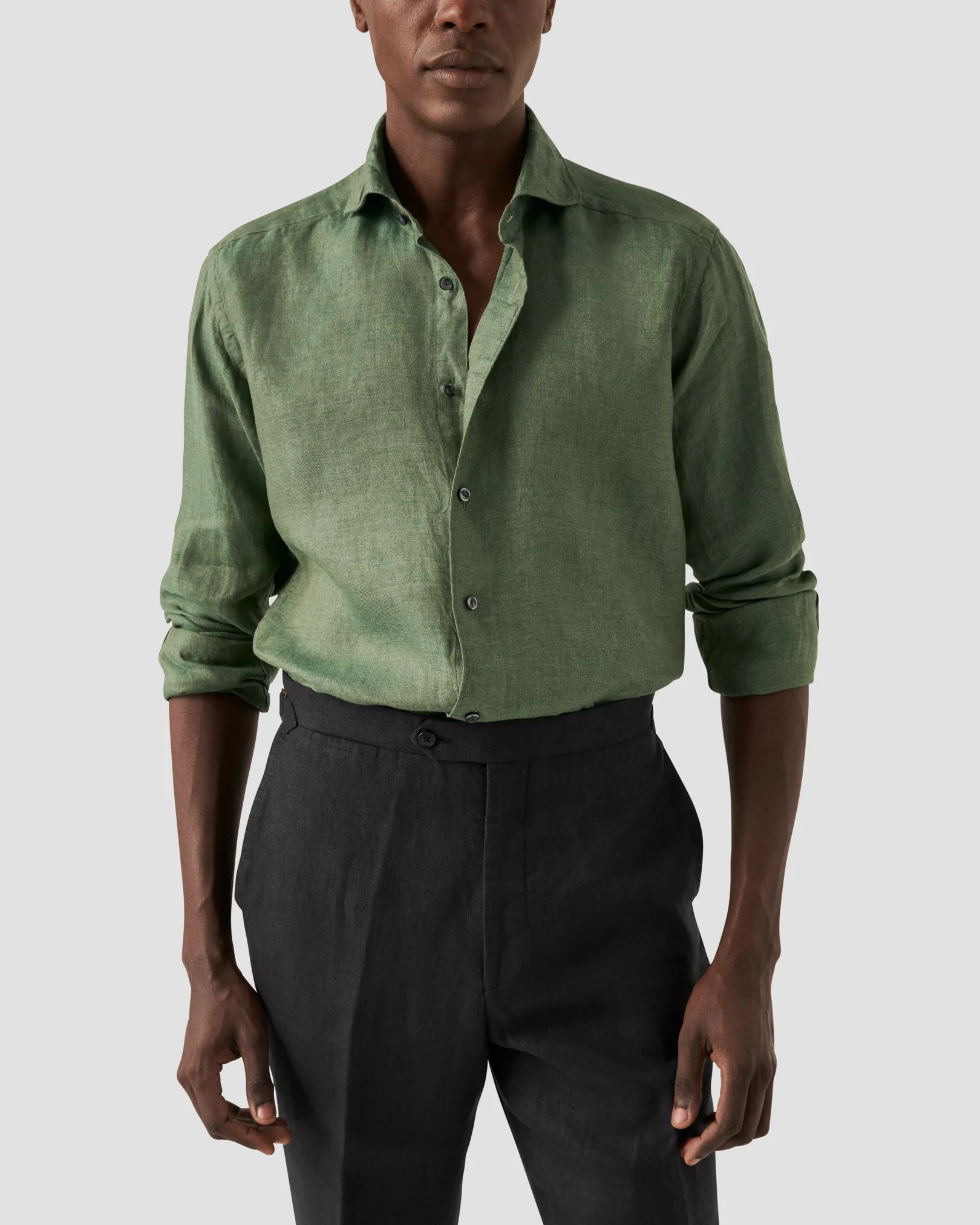 Eton - widespread green linen shirt