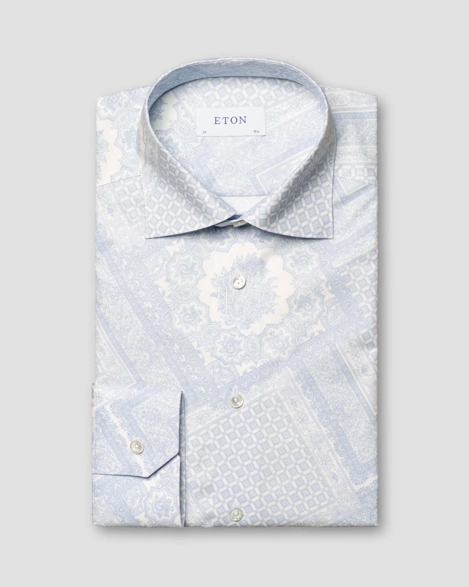 Chemise bleu clair en twill signature à imprimé patchwork