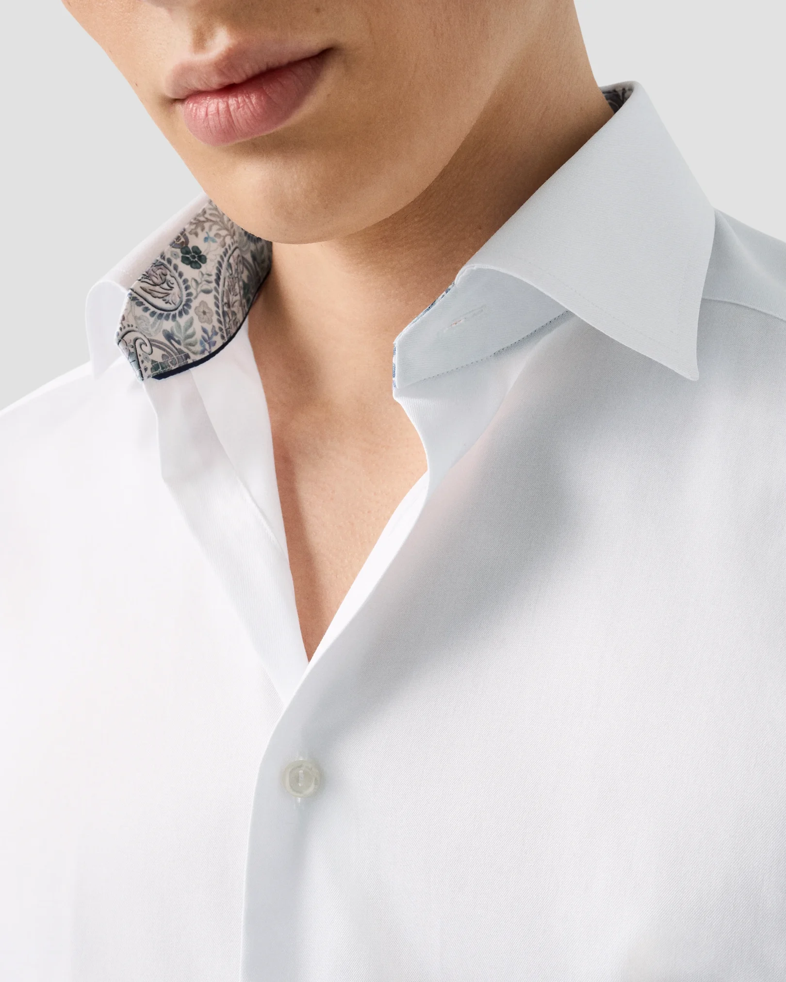 Eton - white solid paisley effect shirt cut away single slim