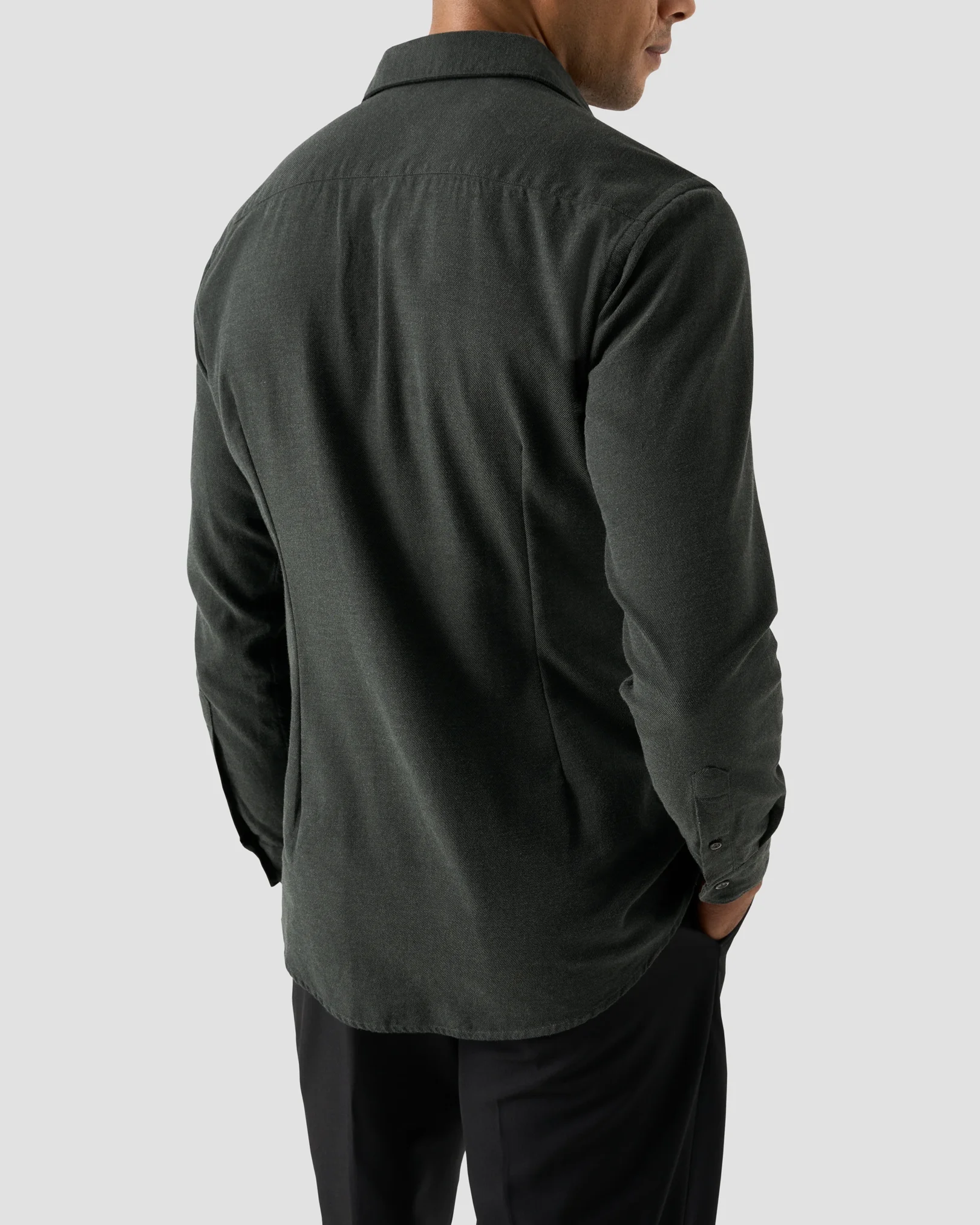 Eton - dark green flanell wide spread shirt