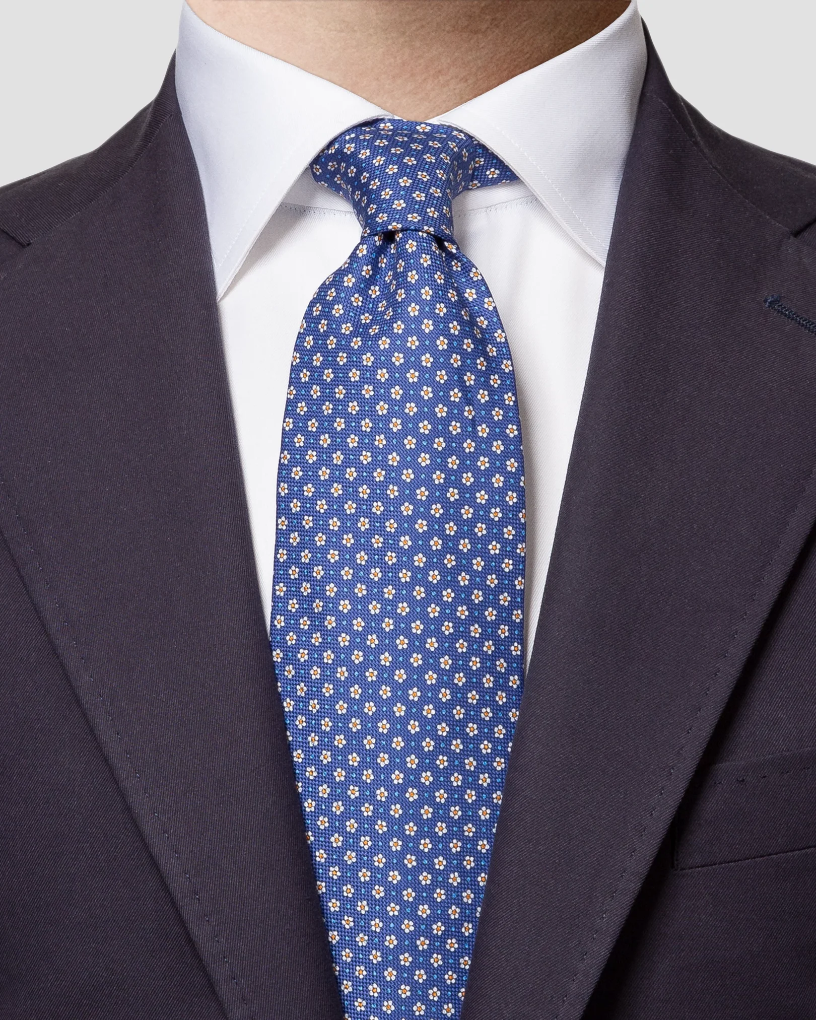 Eton - navy blue floral print cotton tie