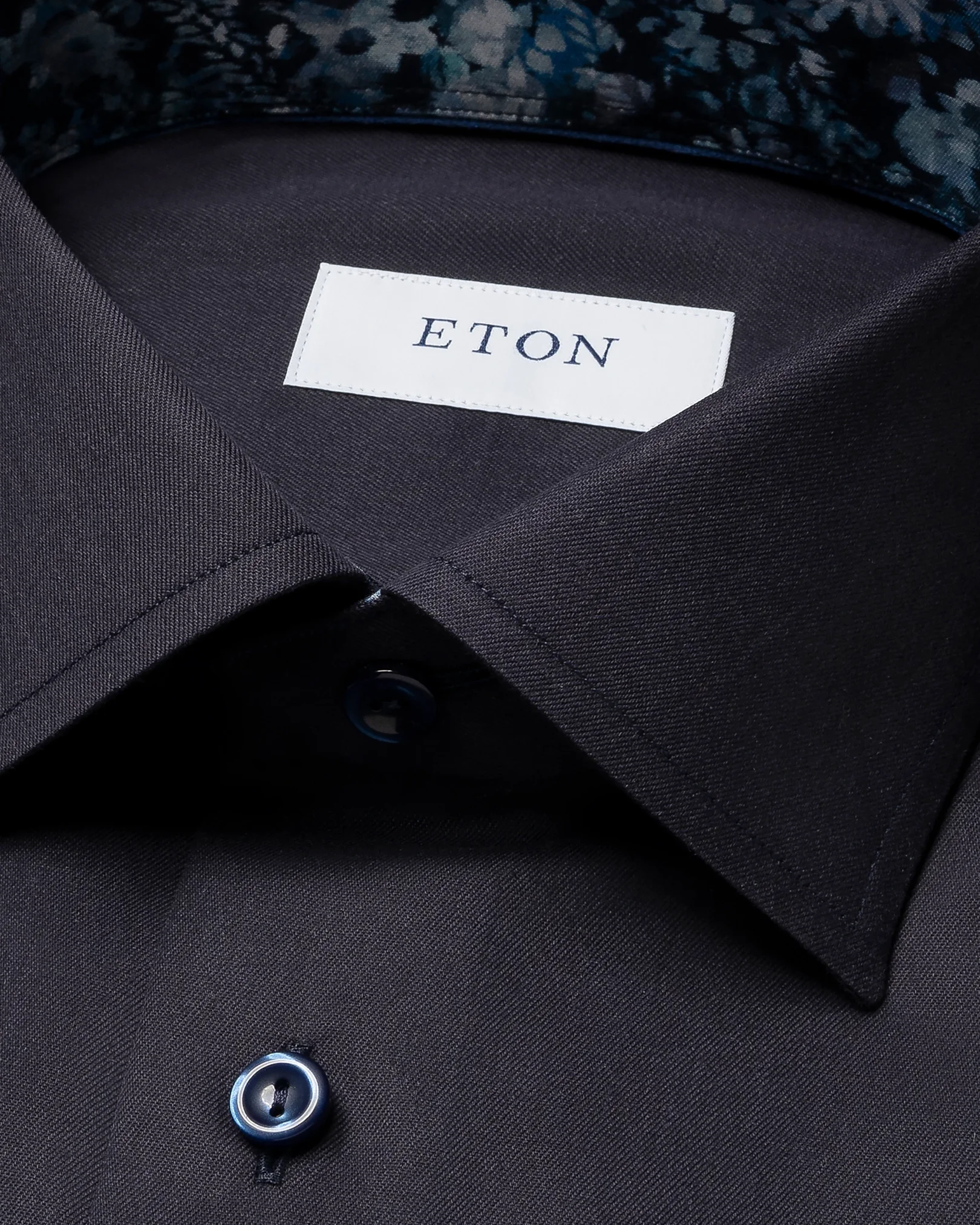 Eton - navy blue floral effect signature twill shirt