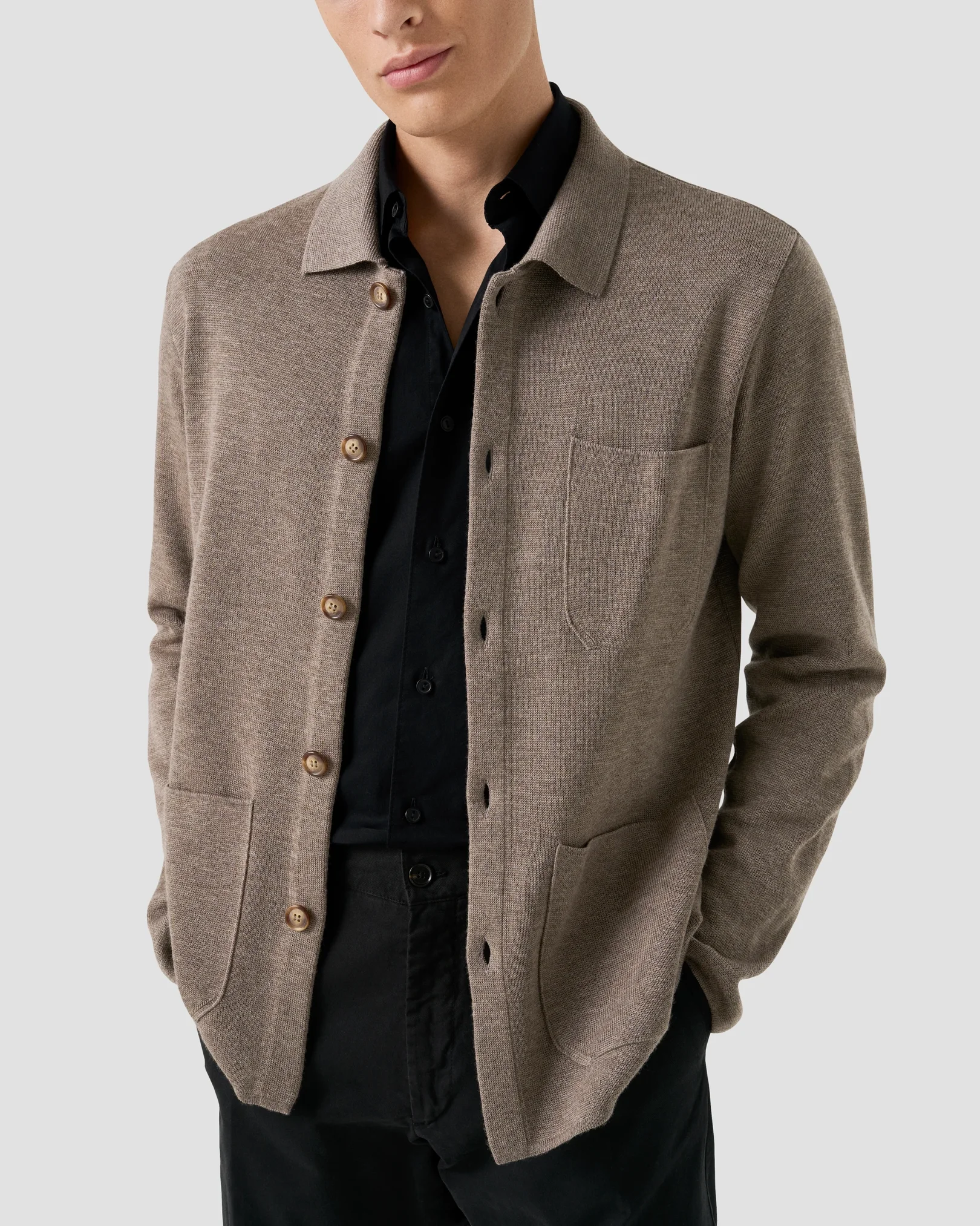 Eton - garment washed twill shirt black garment washed twill shirt