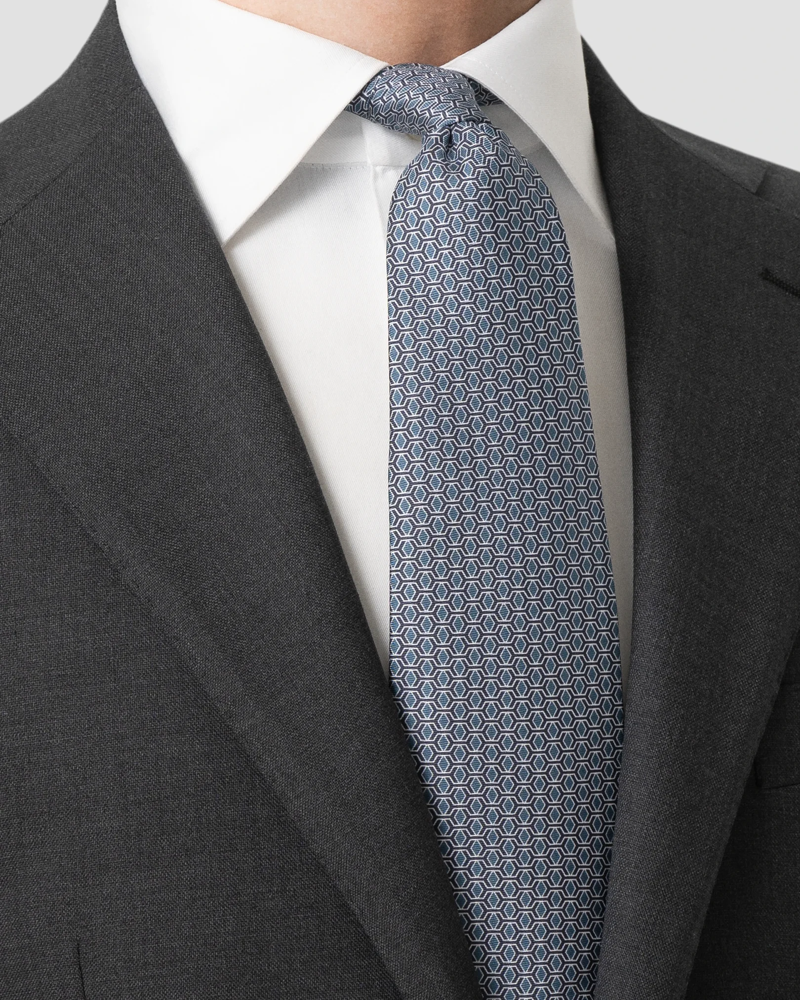Eton - navy blue geometrical printed silk tie