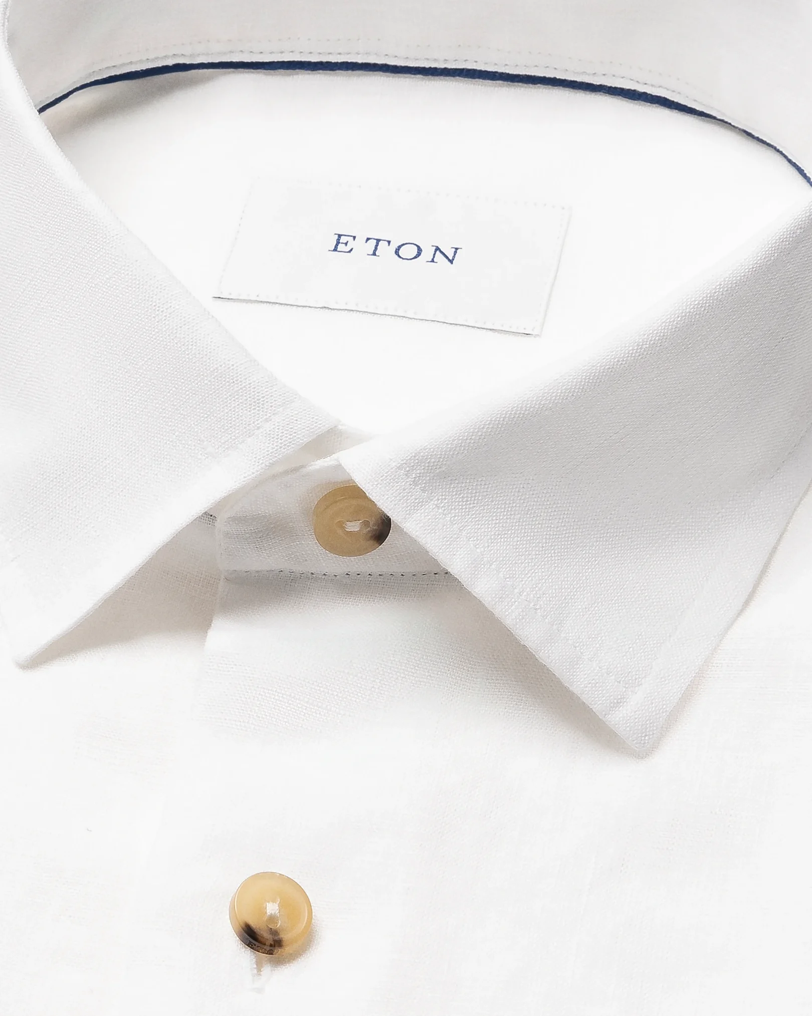Eton - white solid linen shirt spread collar