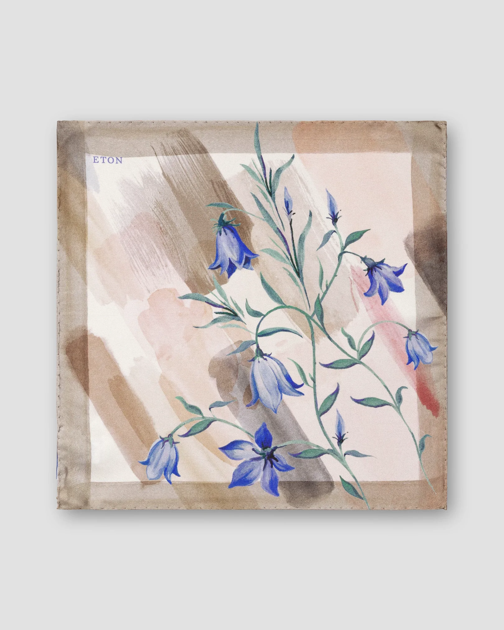 Eton - brown bluebell silk print pocket square