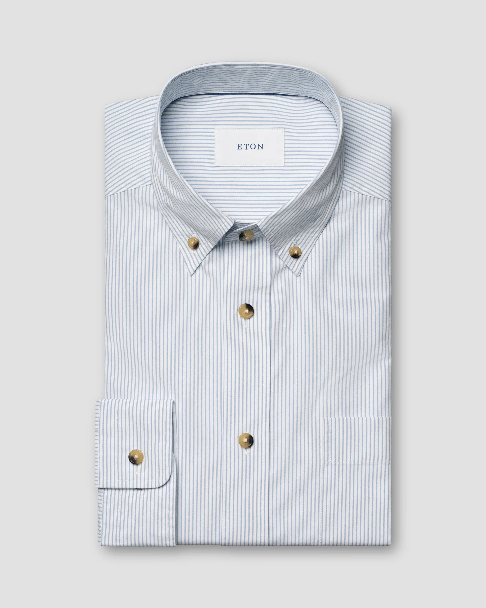 Eton - light blue striped peached poplin shirt