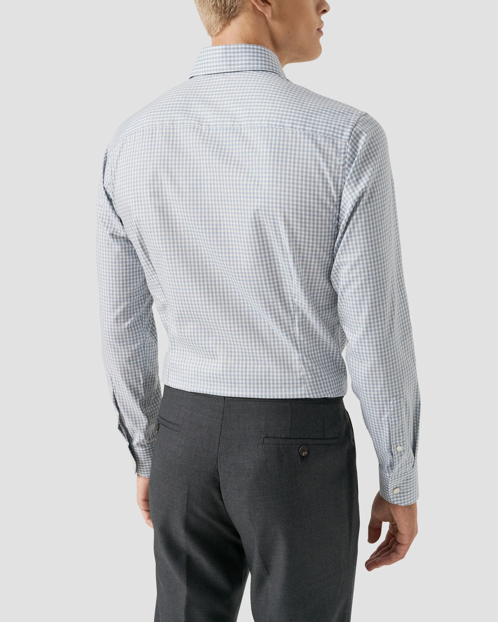 Eton - mid blue check melange twill shirt