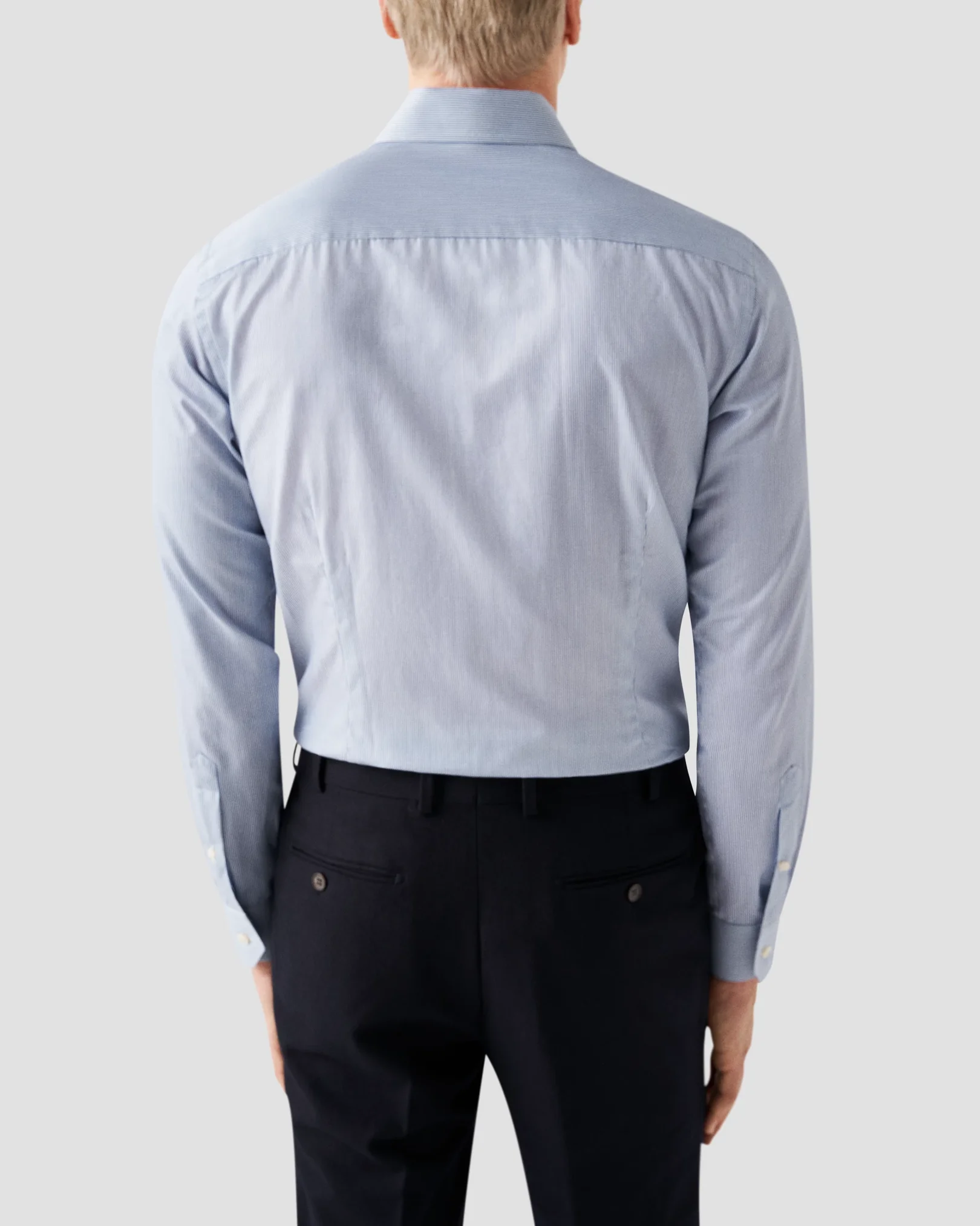 Eton - mid blue fine striped signature twill shirt