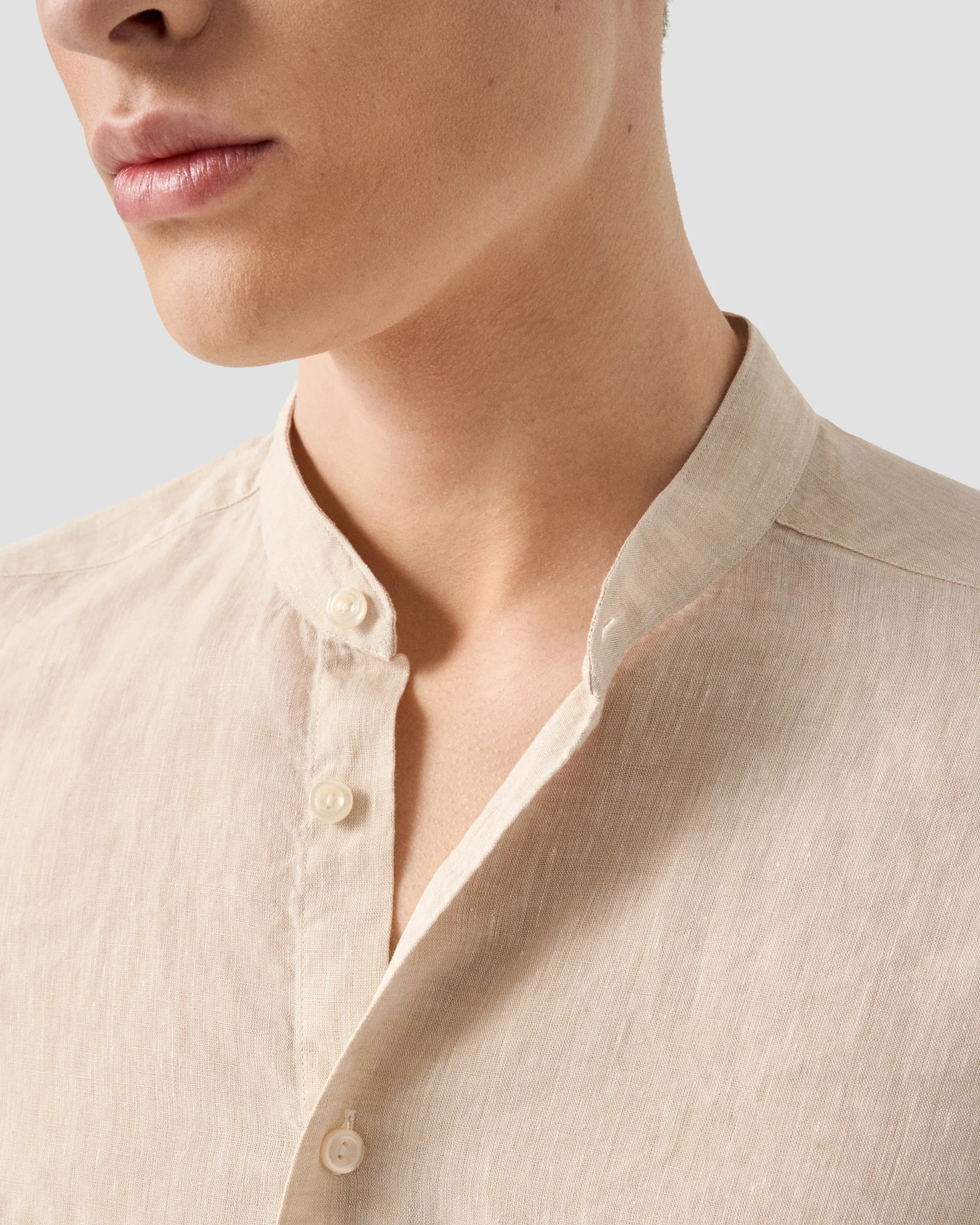 Eton - beige solid plain weave linen shirt band