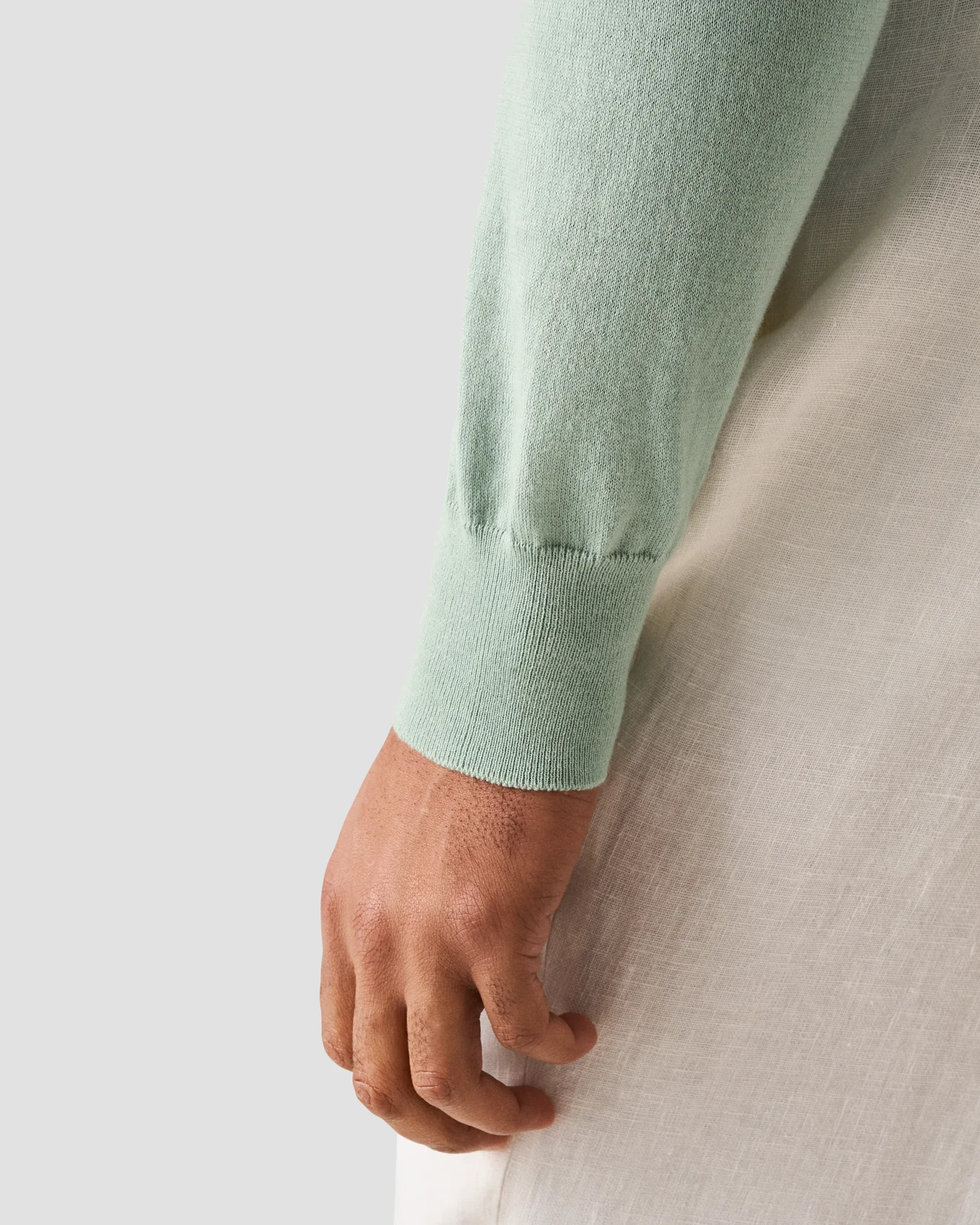 Eton - light green cotton and cashmere quarter zip fine knit