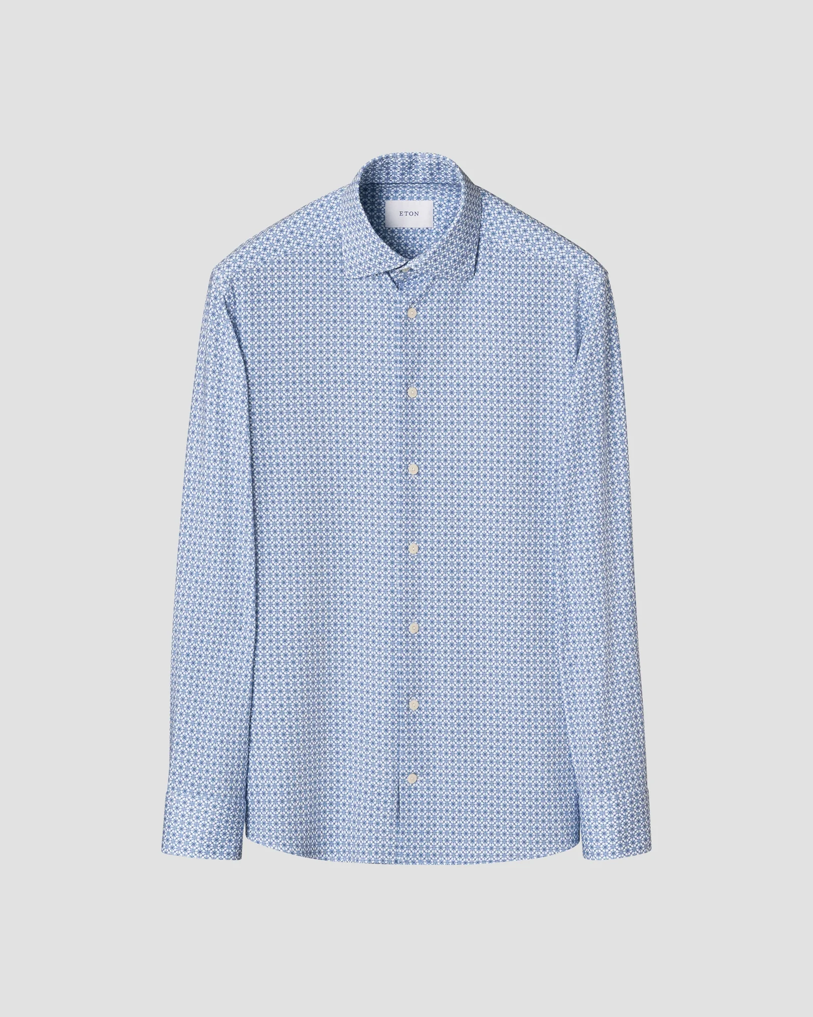Eton - mid blue geometric jersey stretch shirt