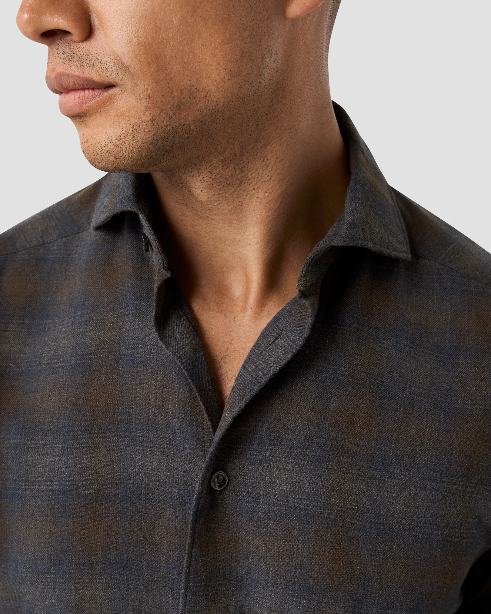 Eton - checked navy flannel shirt