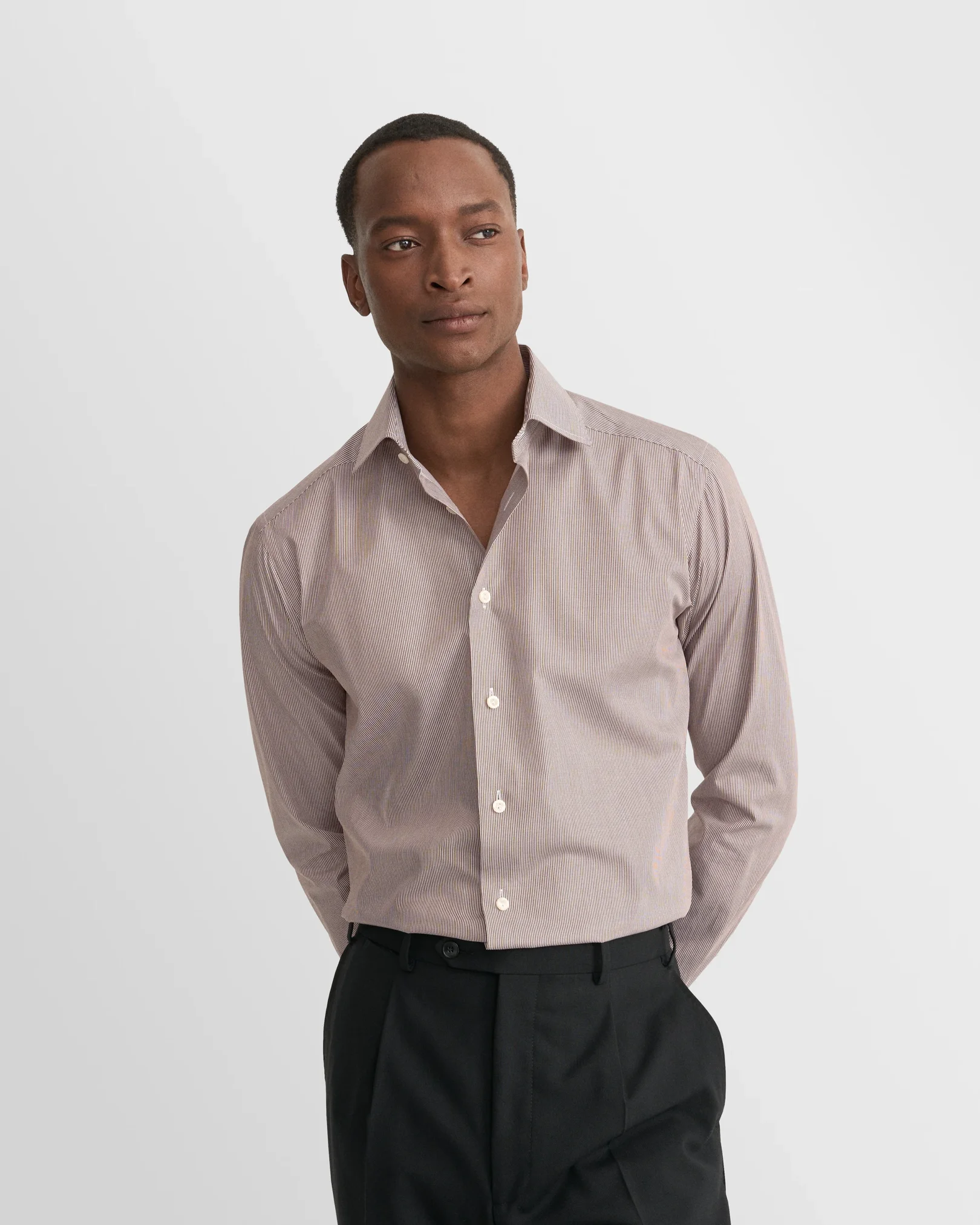 Eton - dark red striped fine twill shirt