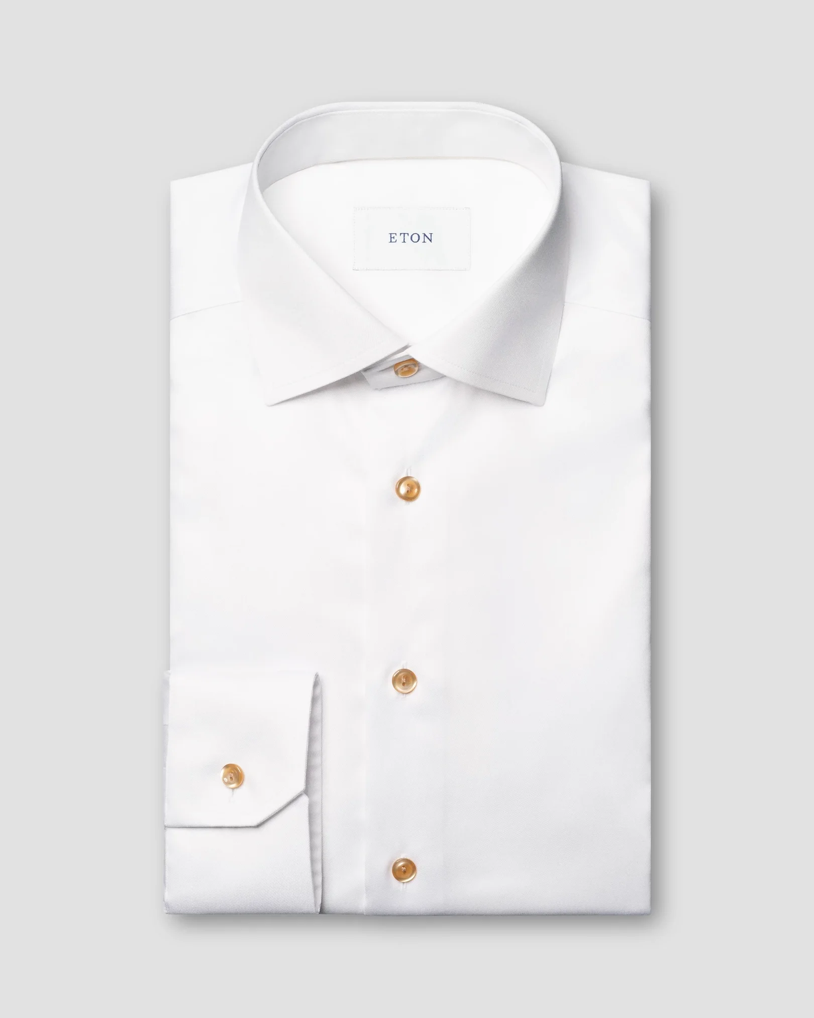 Eton - white solid signature twill beige effect shirt