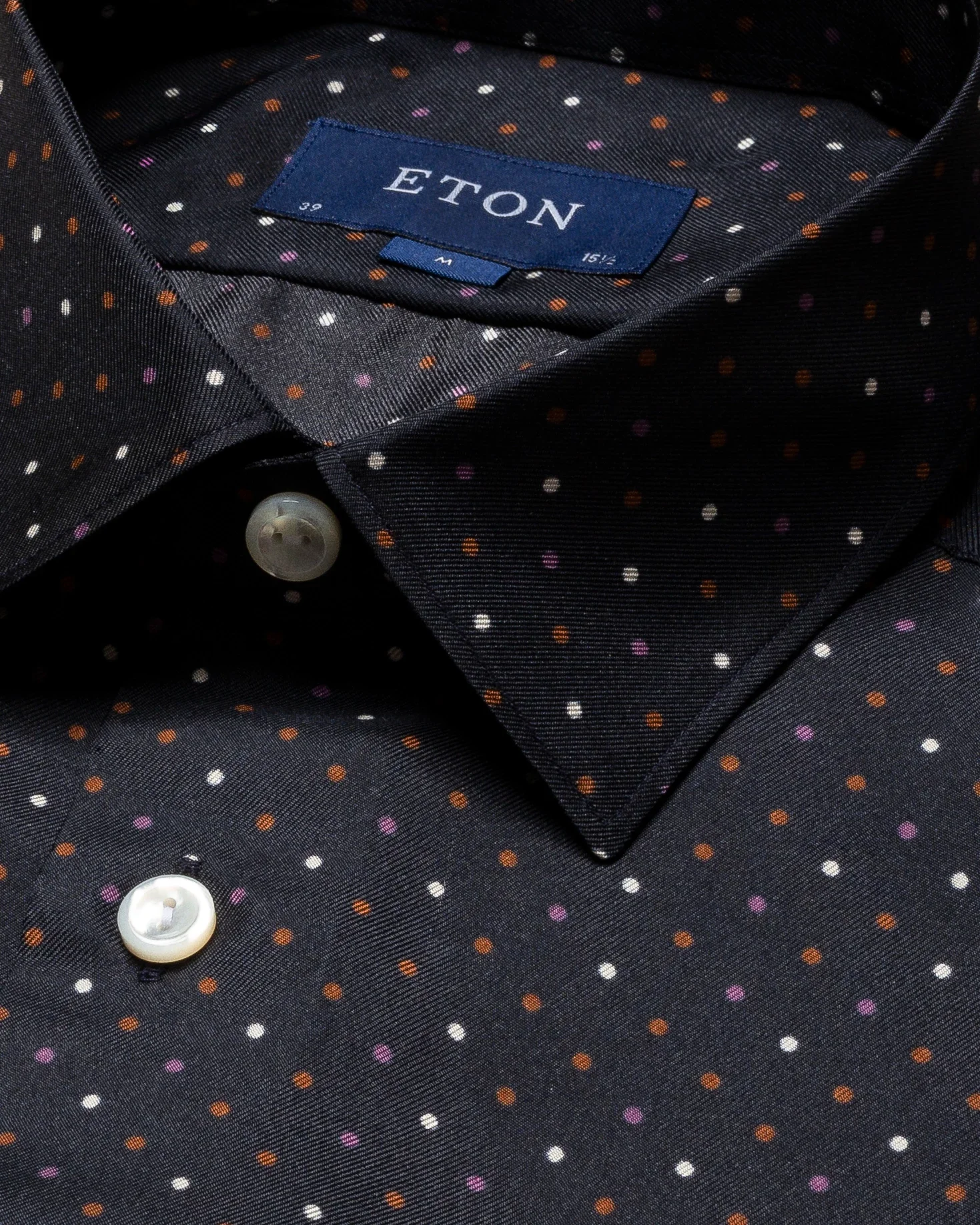 Navy Silk Twill Shirt - Polka Dots - Eton