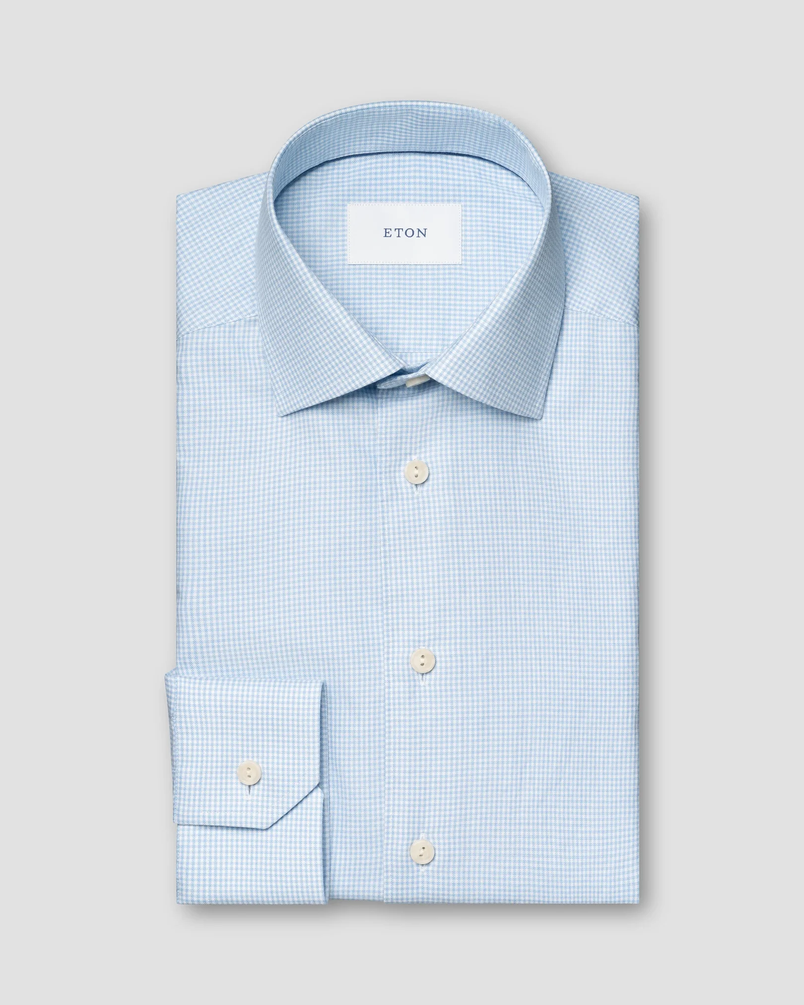 Eton - light blue fine twill checked shirt cut away 260