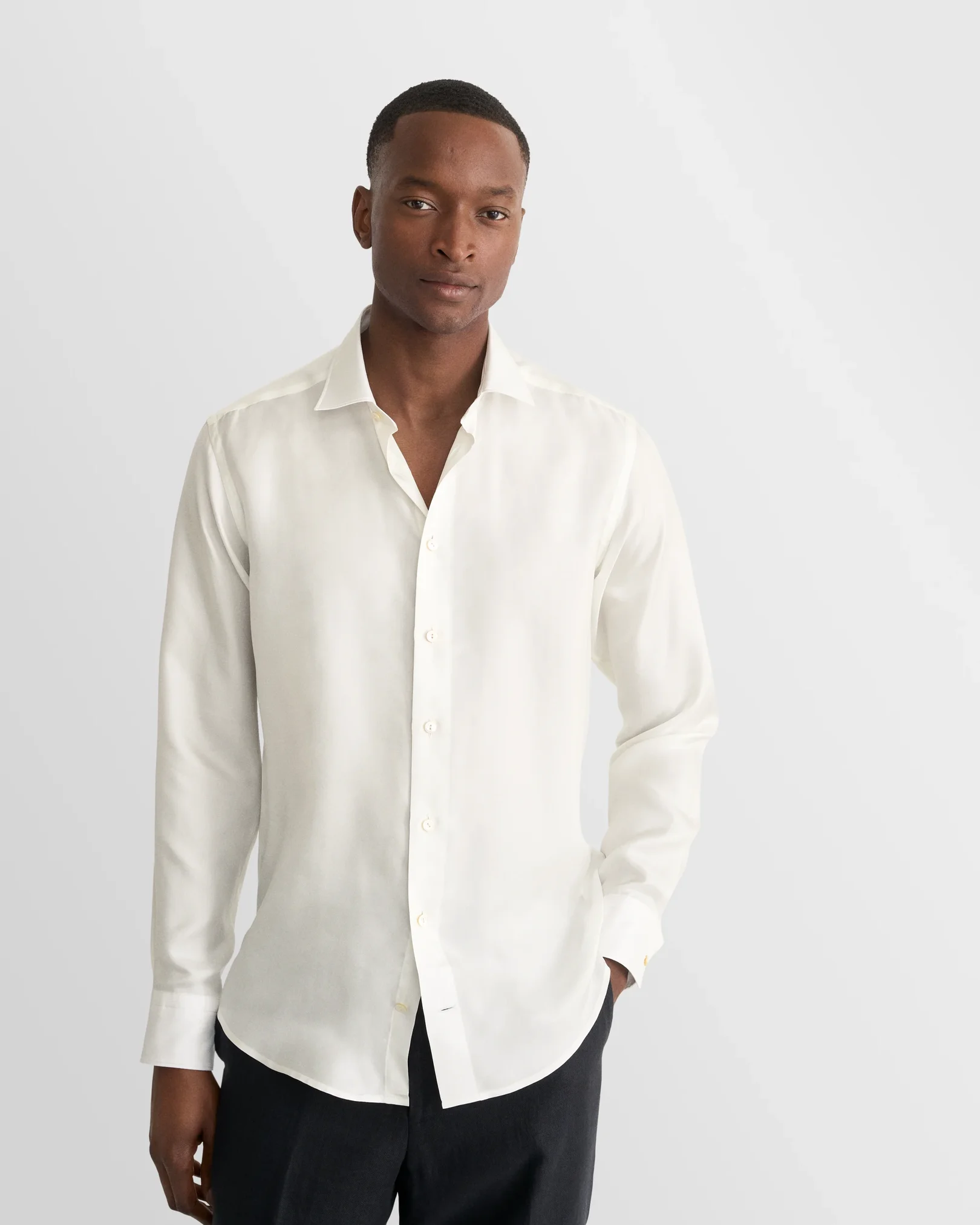 Eton - solid silk shirt pointed rounded single