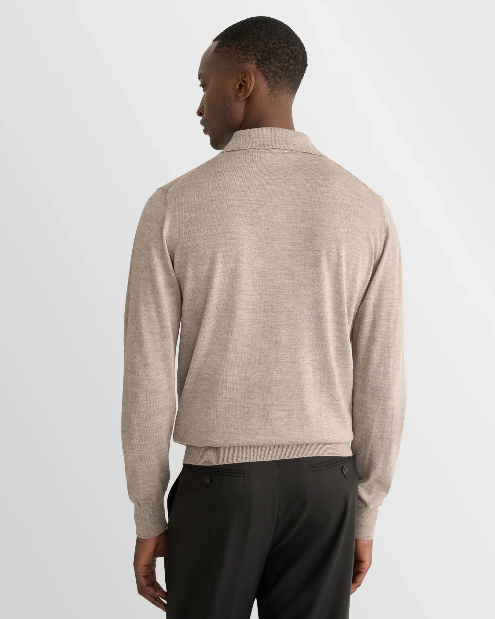 Eton - beige merino fine knit polo shirt