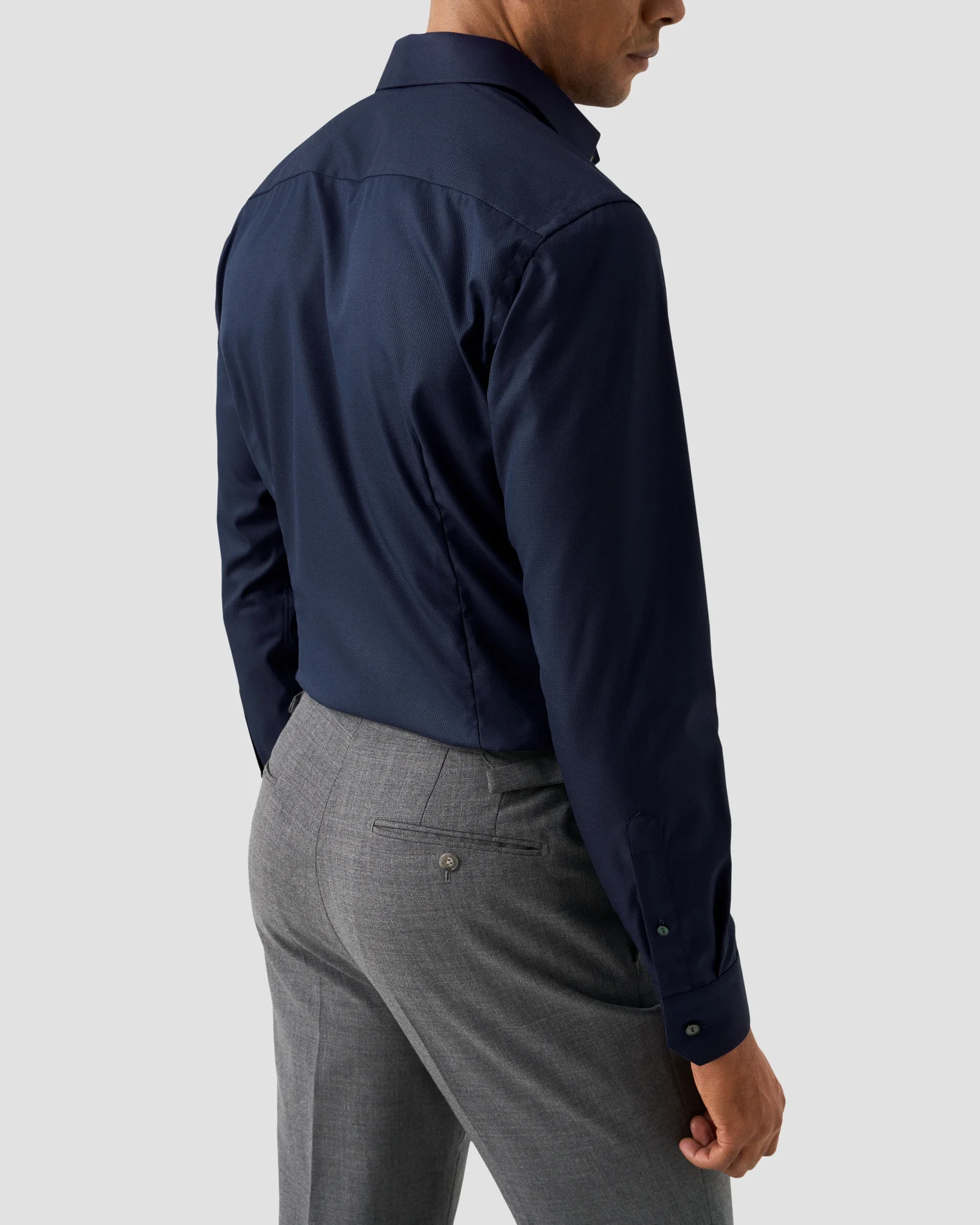 Eton - navy blue semi solid supima 120 pique shirt