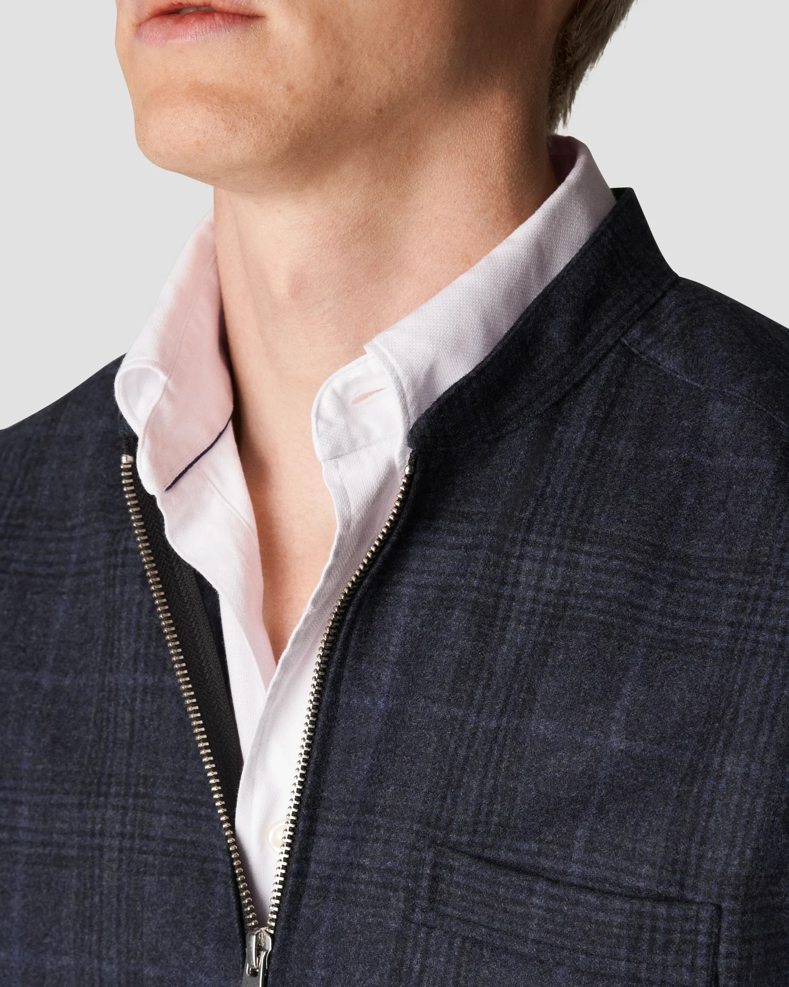 Eton - checked navy blue twill wool cashmere